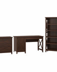 Bush Furniture Key West 54W Computer Desk with 2 Drawer Lateral File Cabinet and 5 Shelf Bookcase