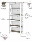 Bush Furniture Key West 54W Computer Desk with 2 Drawer Lateral File Cabinet and 5 Shelf Bookcase