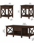Bush Furniture Key West Coffee Table with Set of 2 End Tables