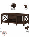 Bush Furniture Key West Coffee Table with Set of 2 End Tables