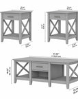 Bush Furniture Key West Coffee Table with Set of 2 End Tables