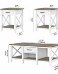 Bush Furniture Key West Coffee Table with Set of 2 End Tables