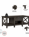 Bush Furniture Key West Coffee Table with Set of 2 End Tables