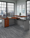 Bush Business Furniture Series C 60W x 43D Right Hand 3 Position Sit to Stand L Shaped Desk with Mobile File Cabinet