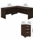 Bush Business Furniture Studio C 72W x 30D L Shaped Desk with Mobile File Cabinet and 42W Return