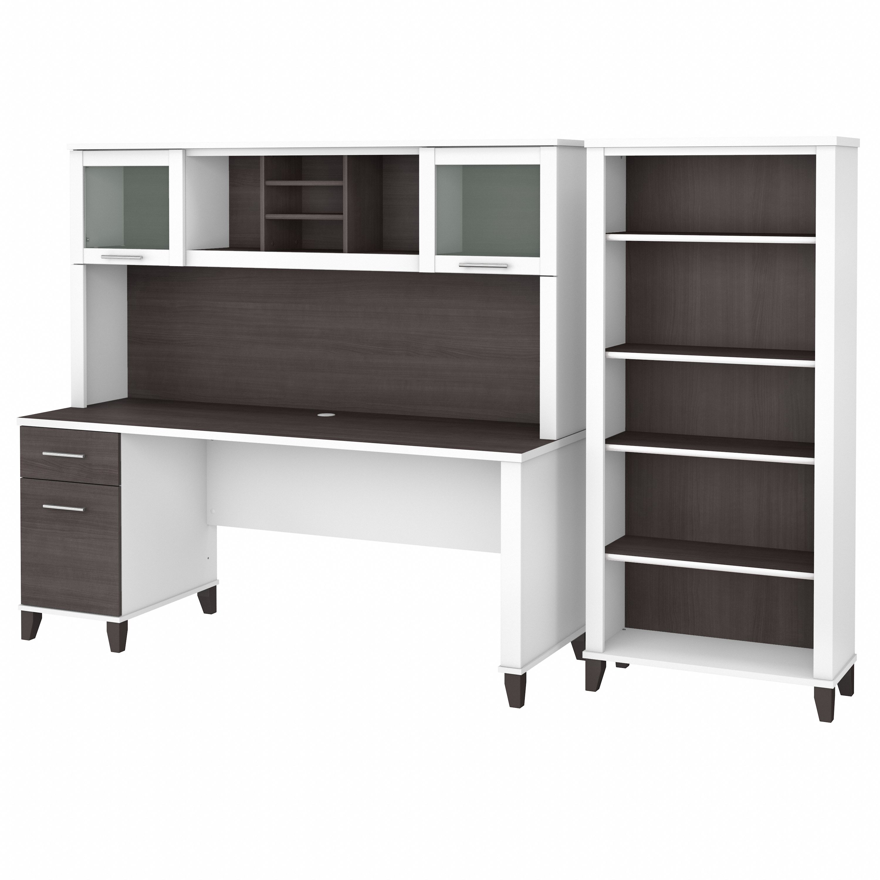 Bush Furniture Somerset 72W Office Desk with Hutch and 5 Shelf Bookcase | Storm Gray/White_0