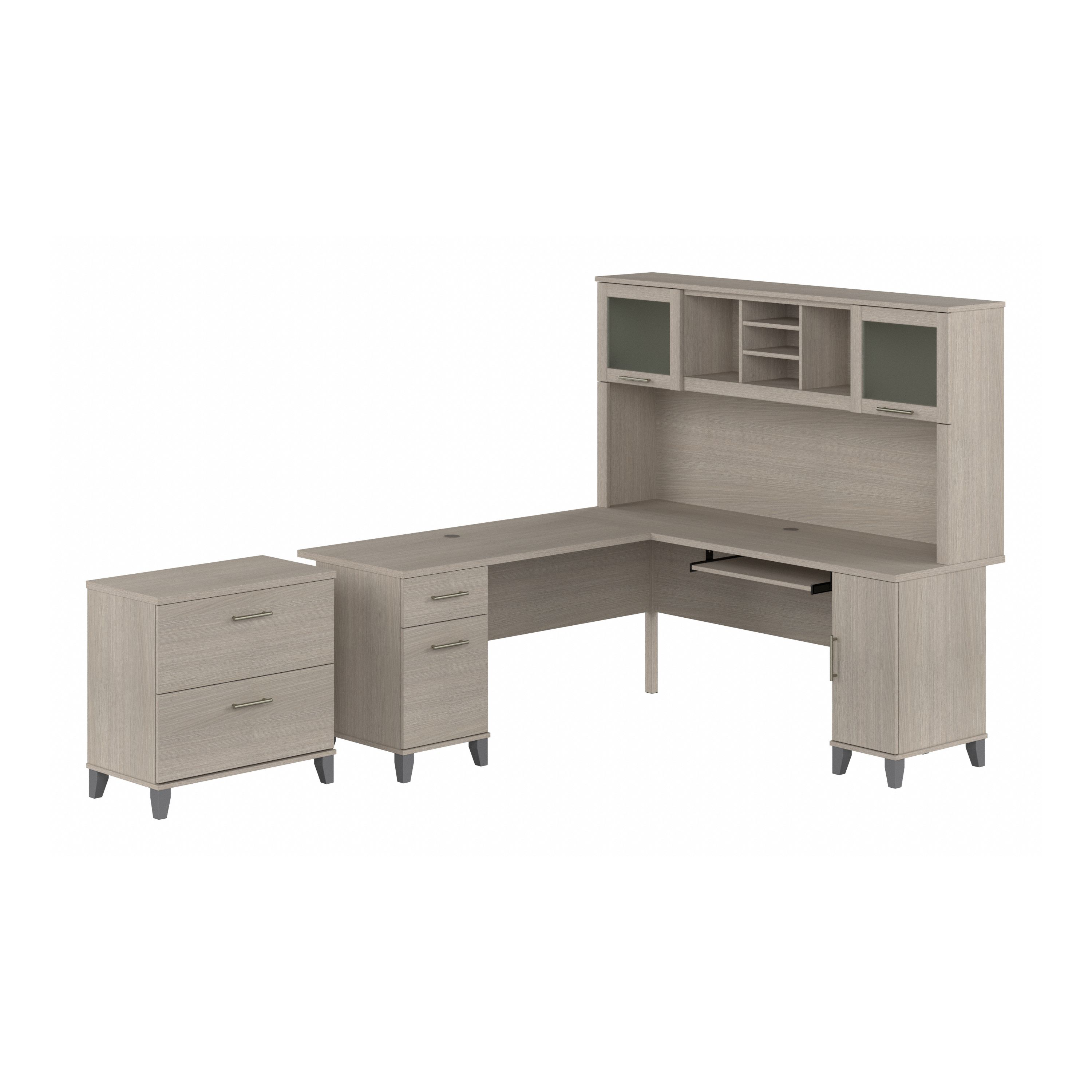 Bush Furniture Somerset 72W L Shaped Desk with Hutch and Lateral File Cabinet | Sand Oak_0