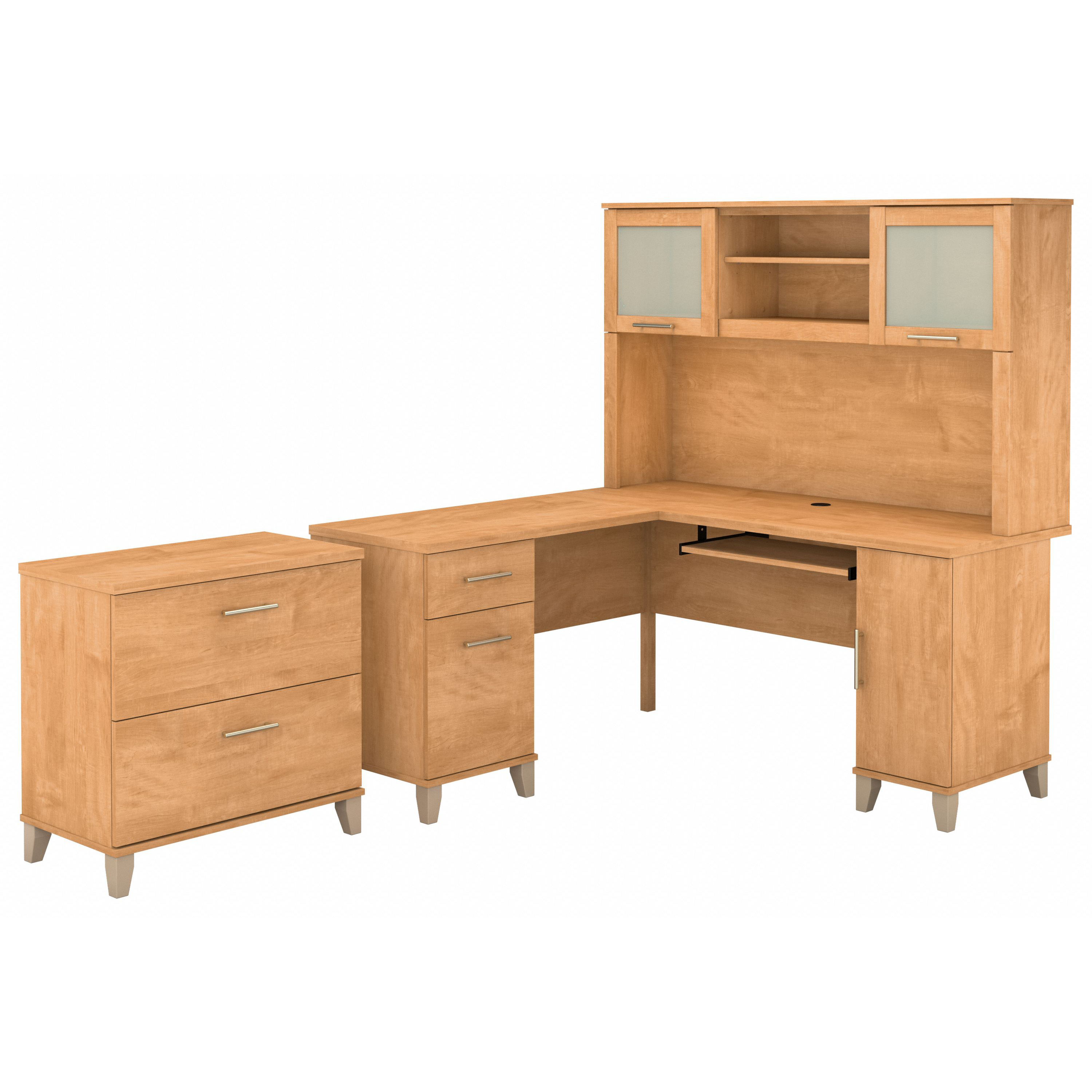 Bush Furniture Somerset 60W L Shaped Desk with Hutch and Lateral File Cabinet | Maple Cross_0