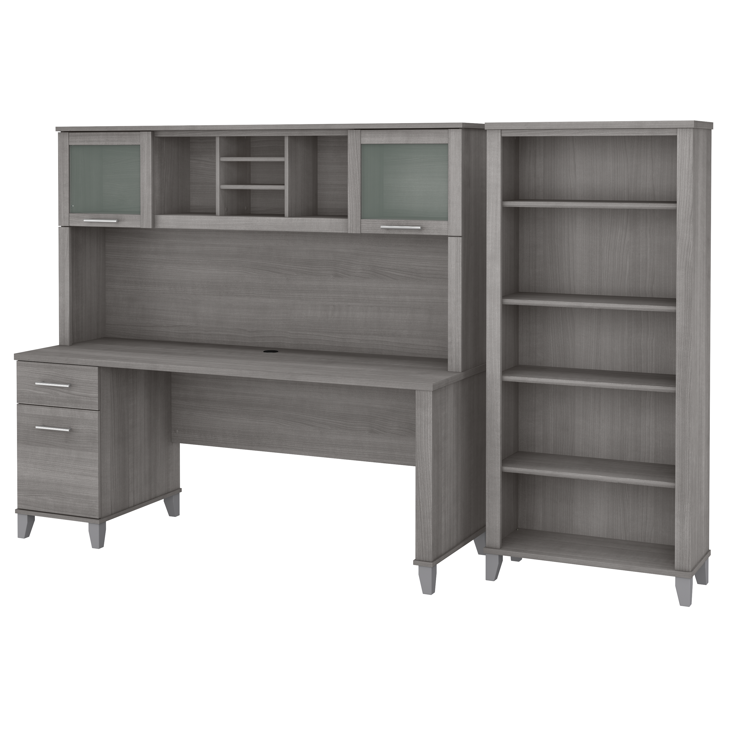 Bush Furniture Somerset 72W Office Desk with Hutch and 5 Shelf Bookcase | Platinum Gray_0