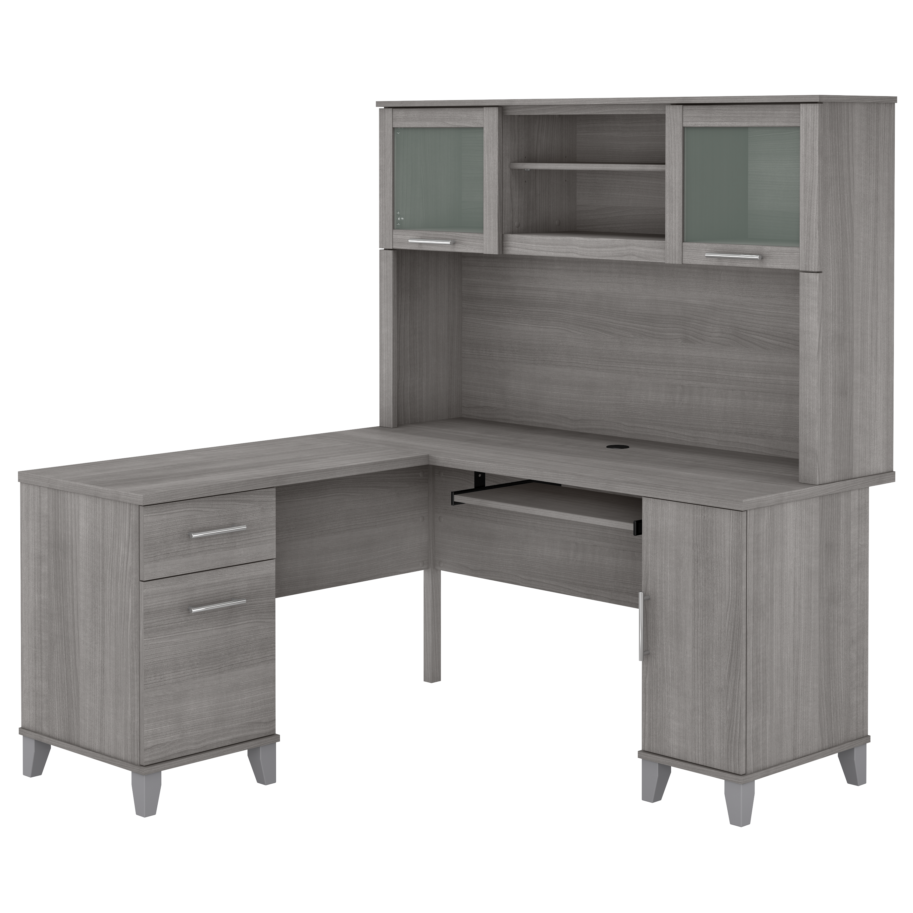 Bush Furniture Somerset 60W L Shaped Desk with Hutch | Platinum Gray_0