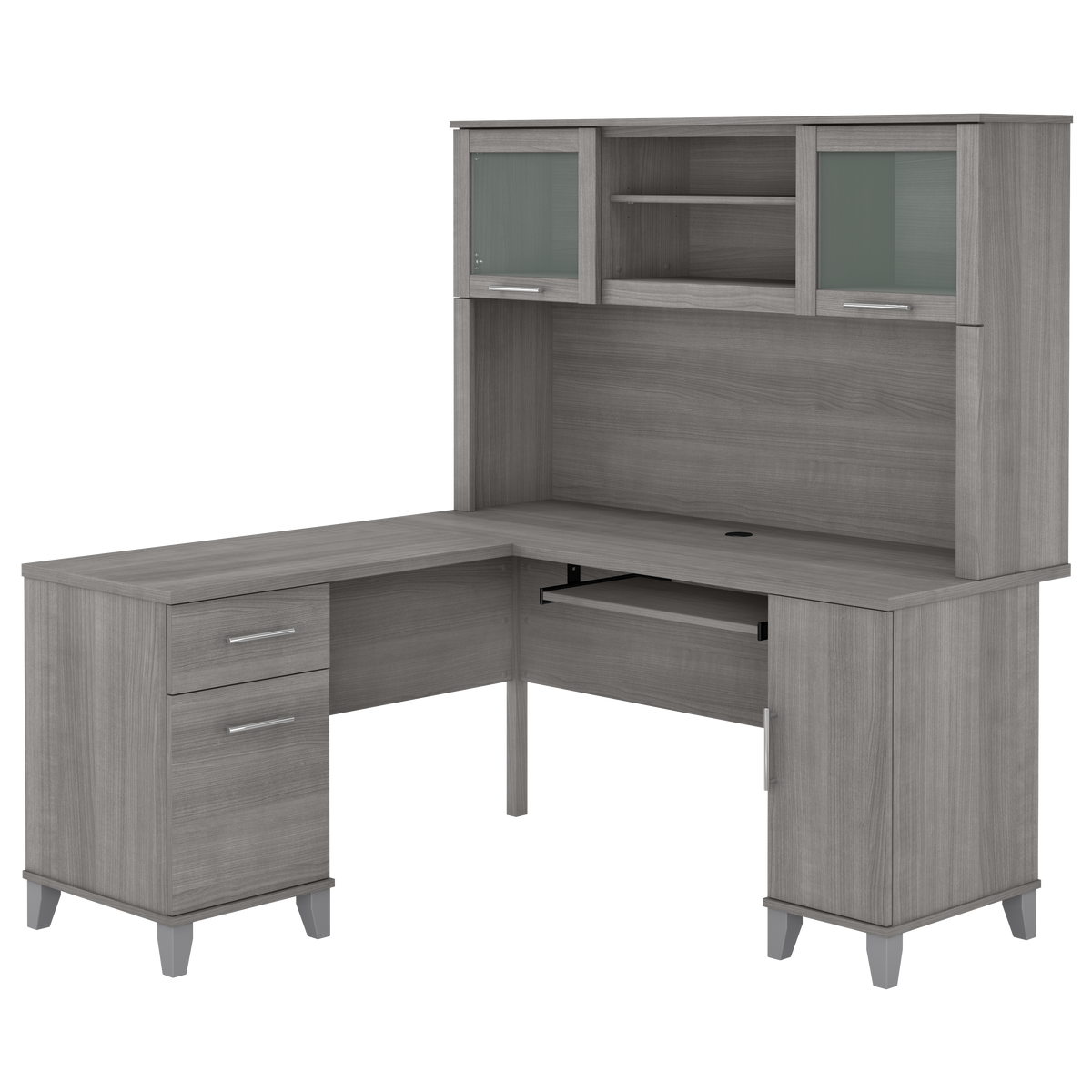 Bush Furniture Somerset 60W L Shaped Desk with Hutch | Platinum Gray_0