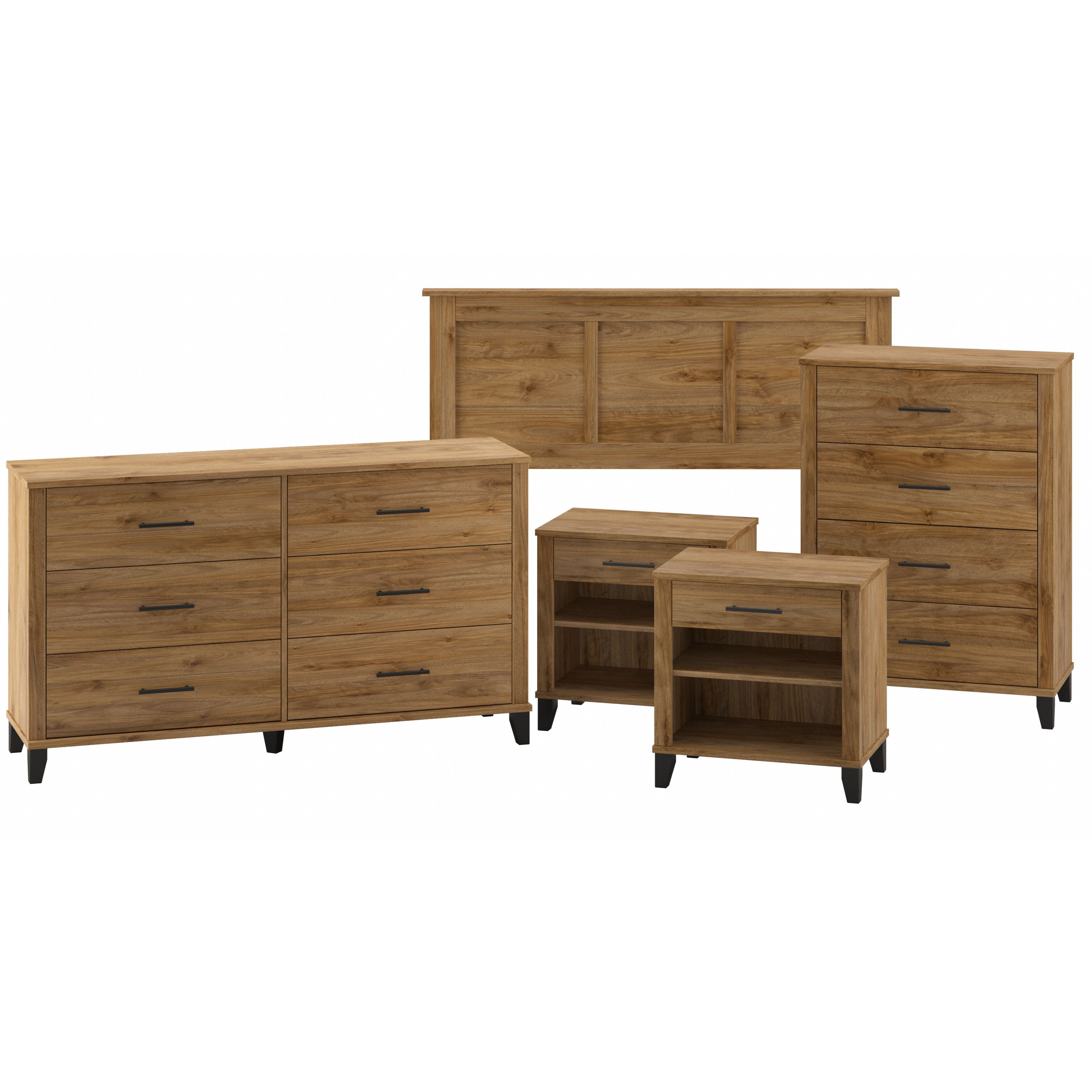 Bush Furniture Somerset Full/Queen Size Headboard, Dressers and Nightstands Bedroom Set | Fresh Walnut_0