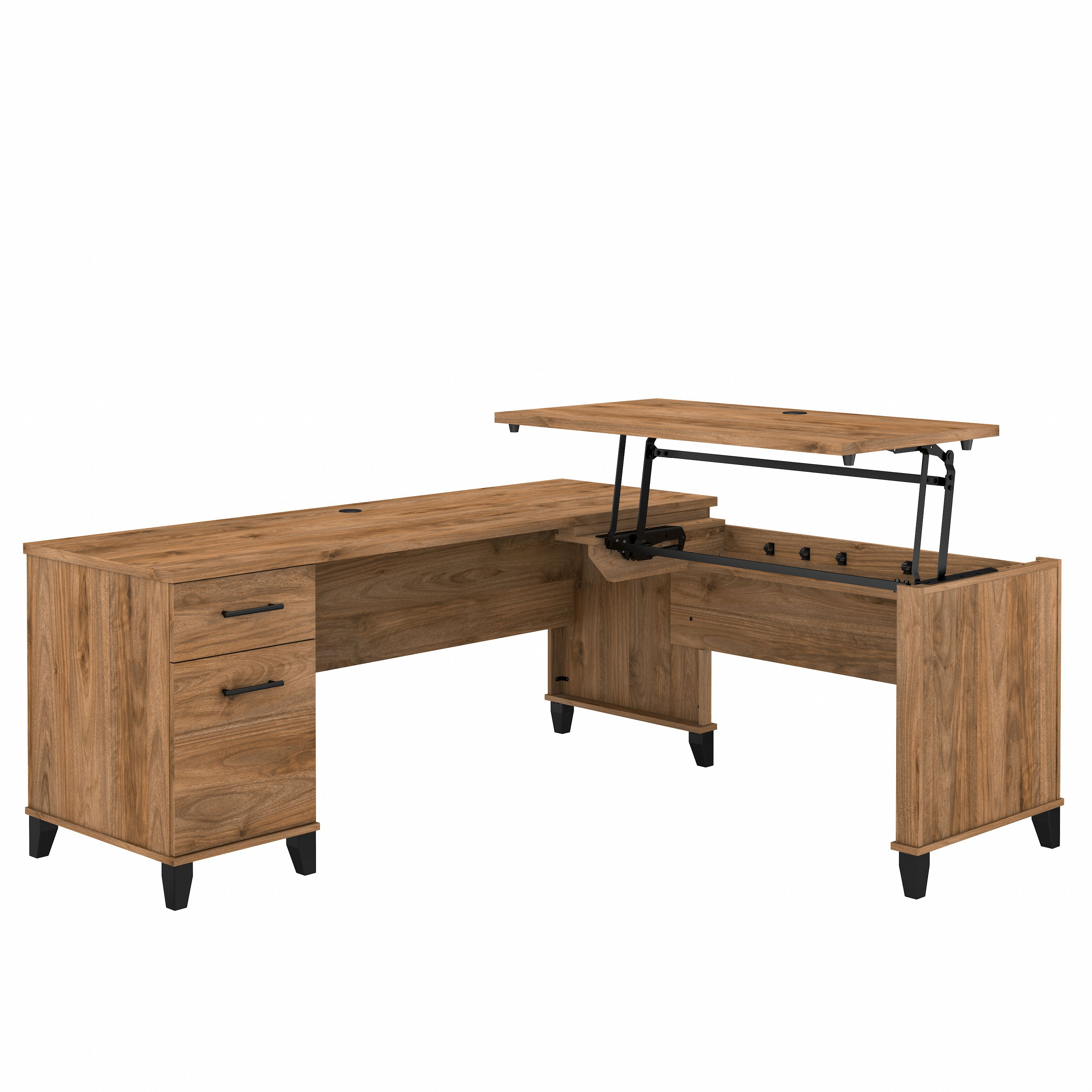 Bush Furniture Somerset 72W 3 Position Sit to Stand L Shaped Desk | Fresh Walnut_0