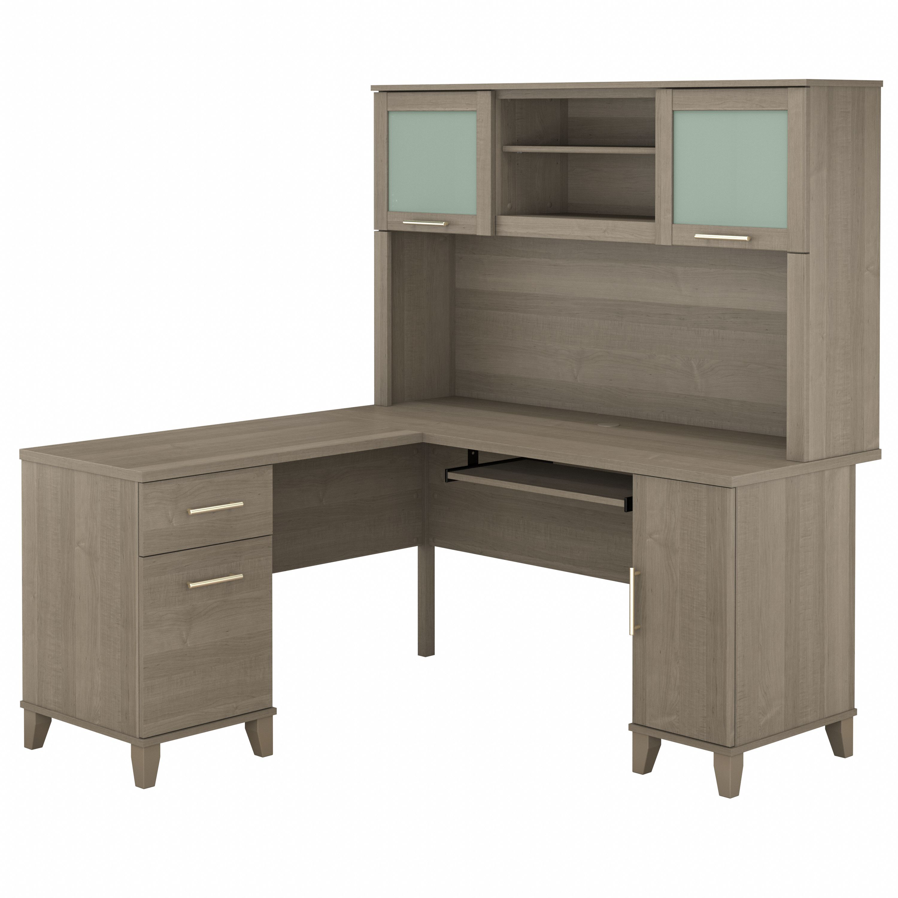 Bush Furniture Somerset 60W L Shaped Desk with Hutch | Ash Gray_0