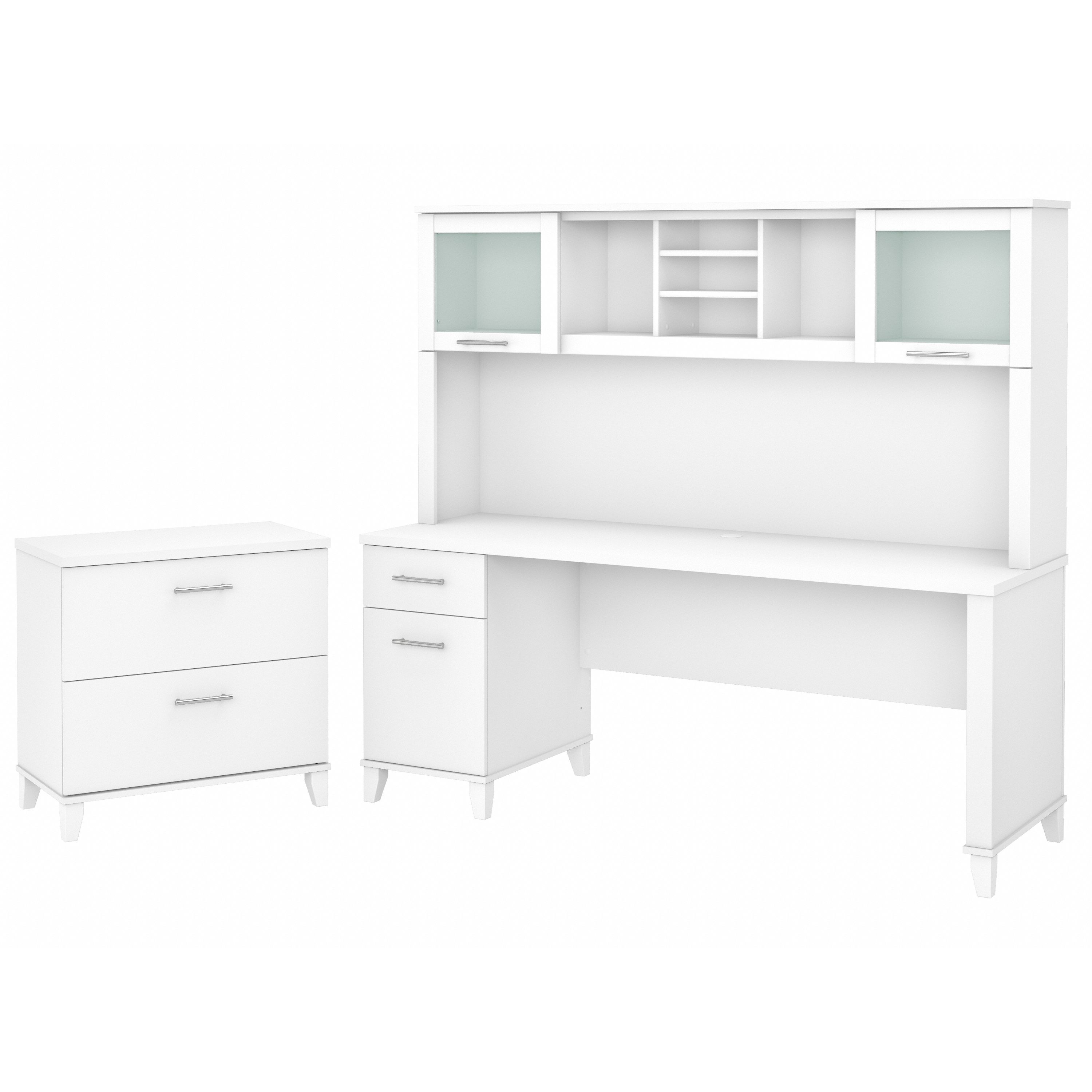 Bush Furniture Somerset 72W Office Desk with Hutch and Lateral File Cabinet | White_0