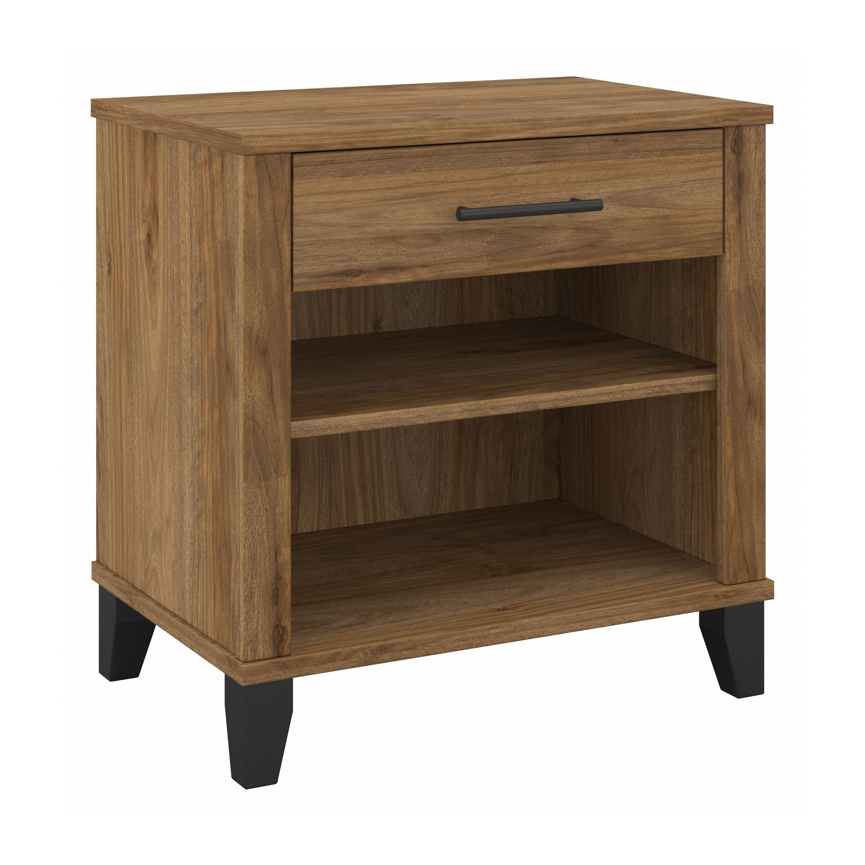 Bush Furniture Somerset Nightstand with Drawer and Shelves | Fresh Walnut_0