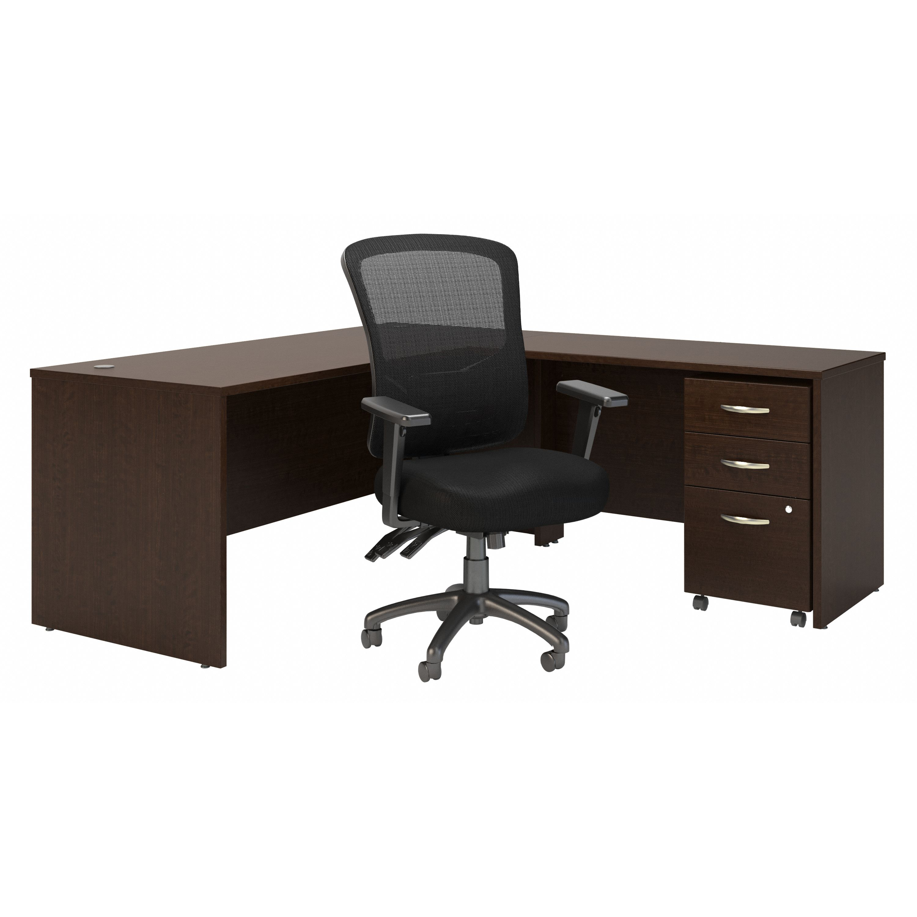 Bush Business Furniture Series C 72W L Shaped Desk with Mobile File Cabinet and High Back Multifunction Office Chair | Mocha Cherry_0