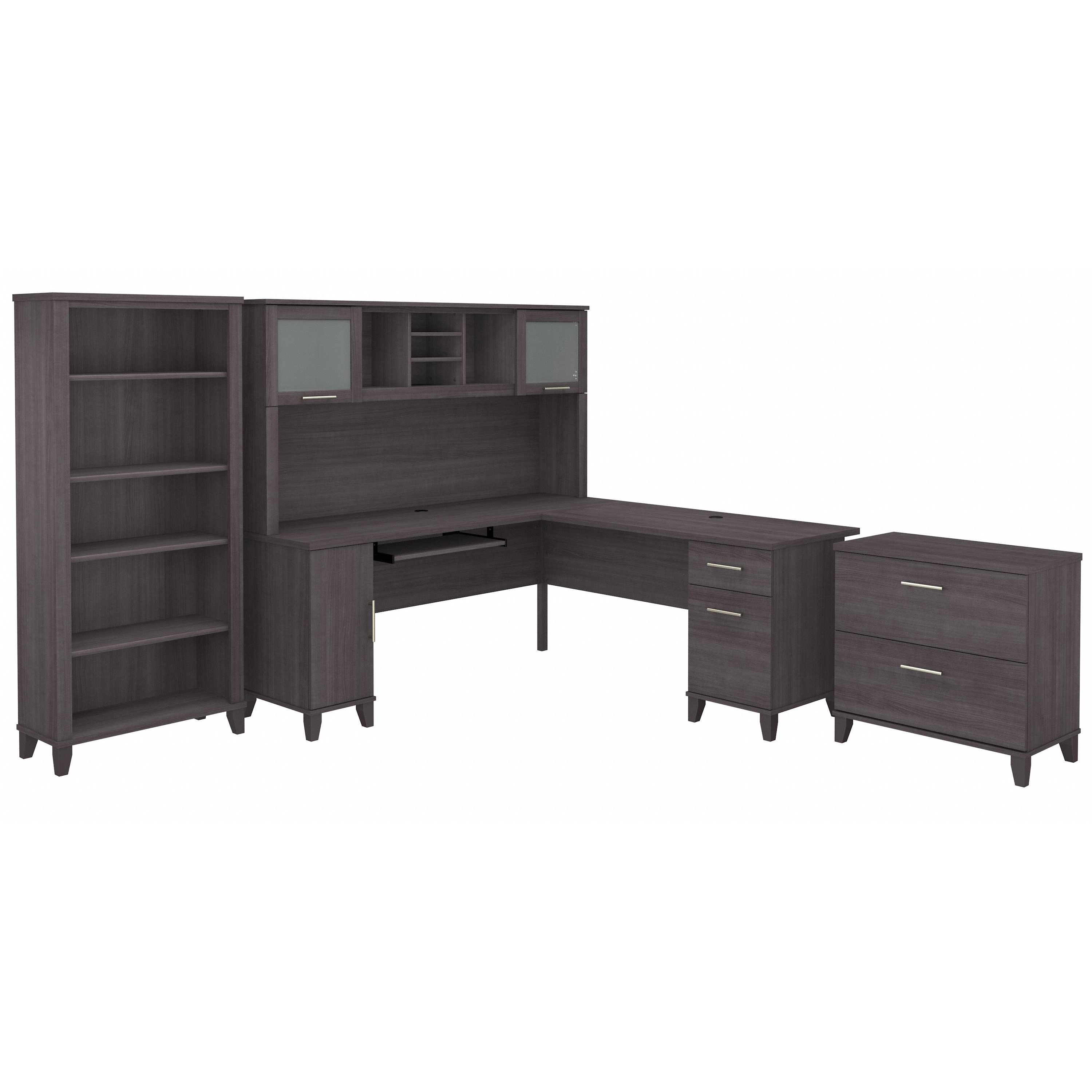 Bush Furniture Somerset 72W L Shaped Desk with Hutch, Lateral File Cabinet and Bookcase | Storm Gray_0