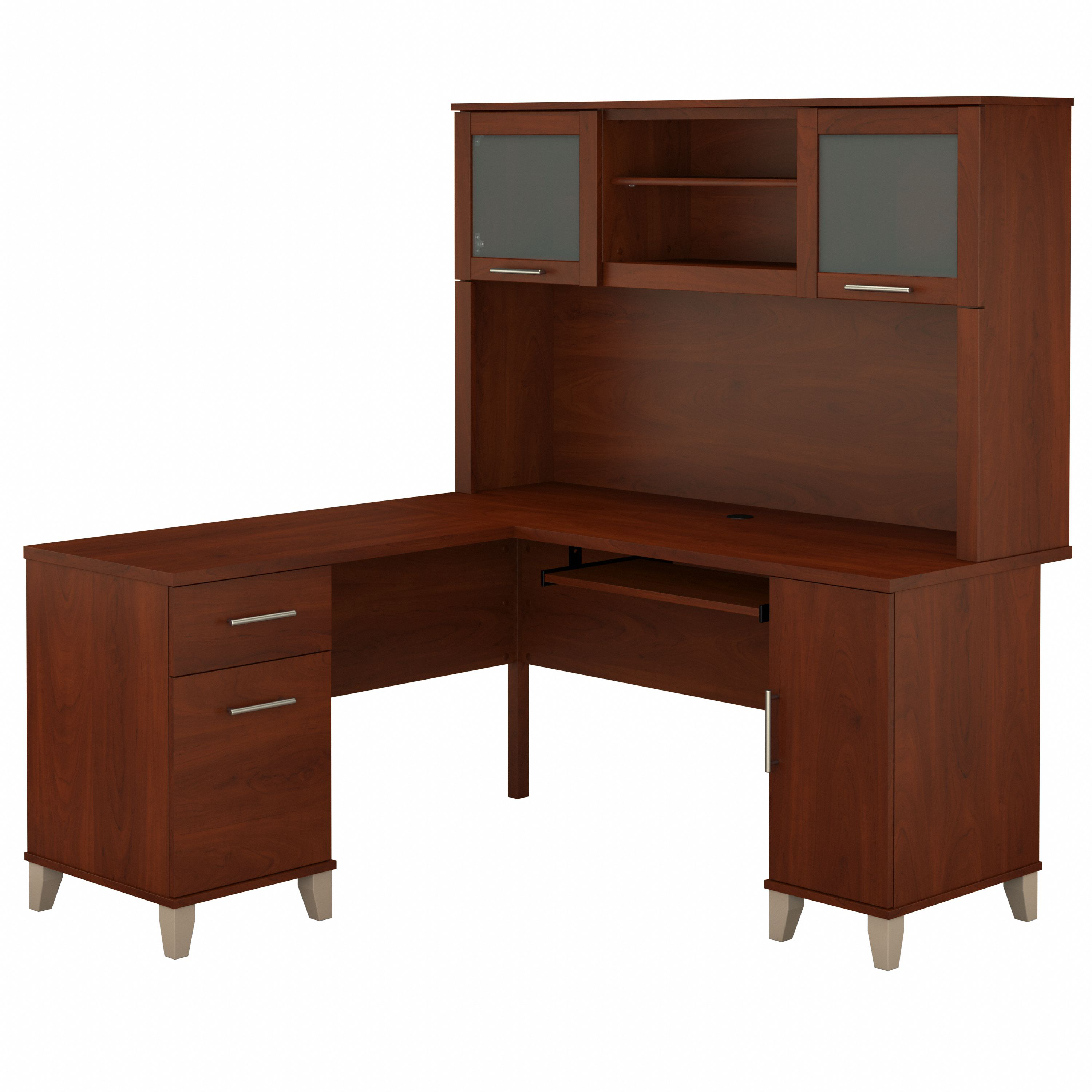 Bush Furniture Somerset 60W L Shaped Desk with Hutch | Hansen Cherry_0