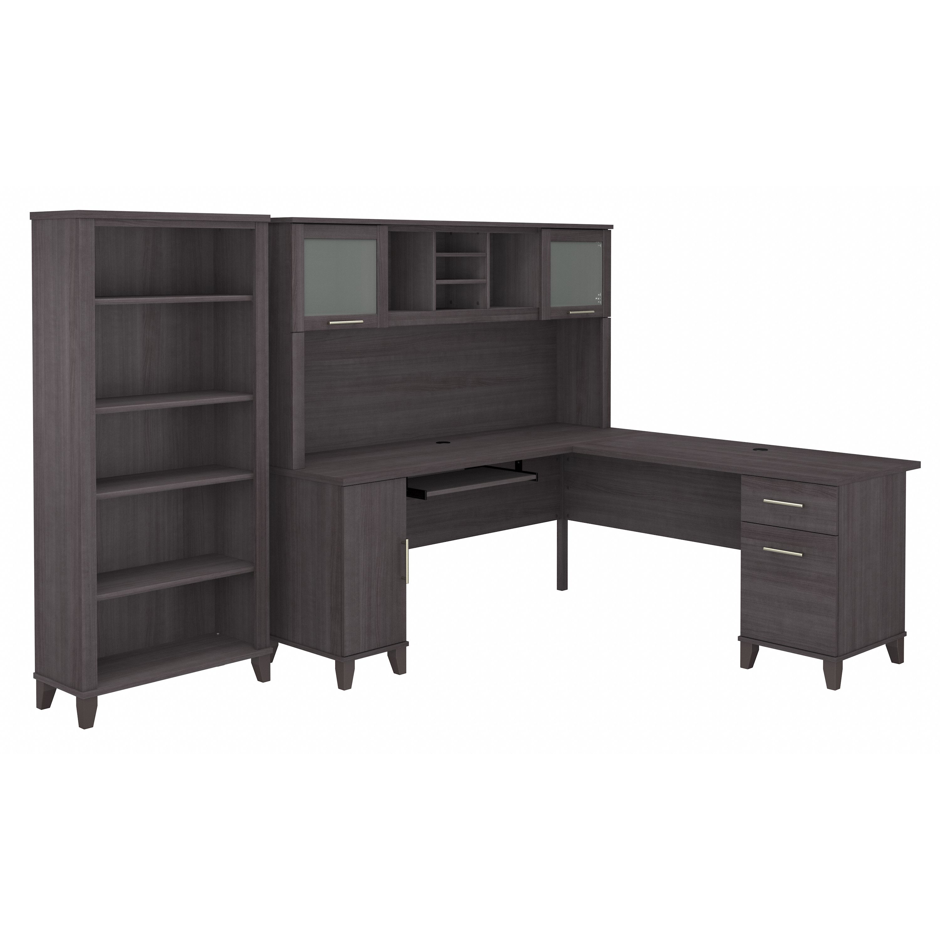 Bush Furniture Somerset 72W L Shaped Desk with Hutch and 5 Shelf Bookcase | Storm Gray_0