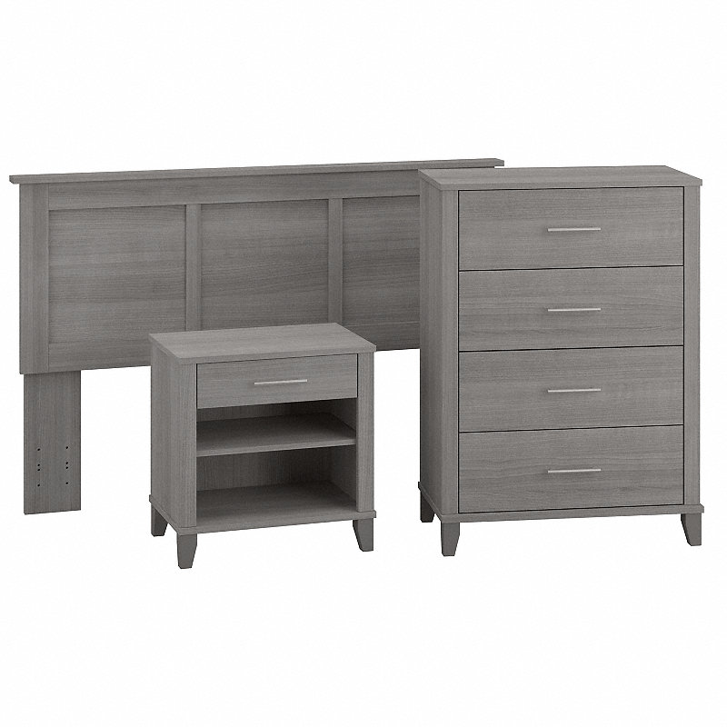 Bush Furniture Somerset Full/Queen Size Headboard, Chest of Drawers and Nightstand Bedroom Set | Platinum Gray_0