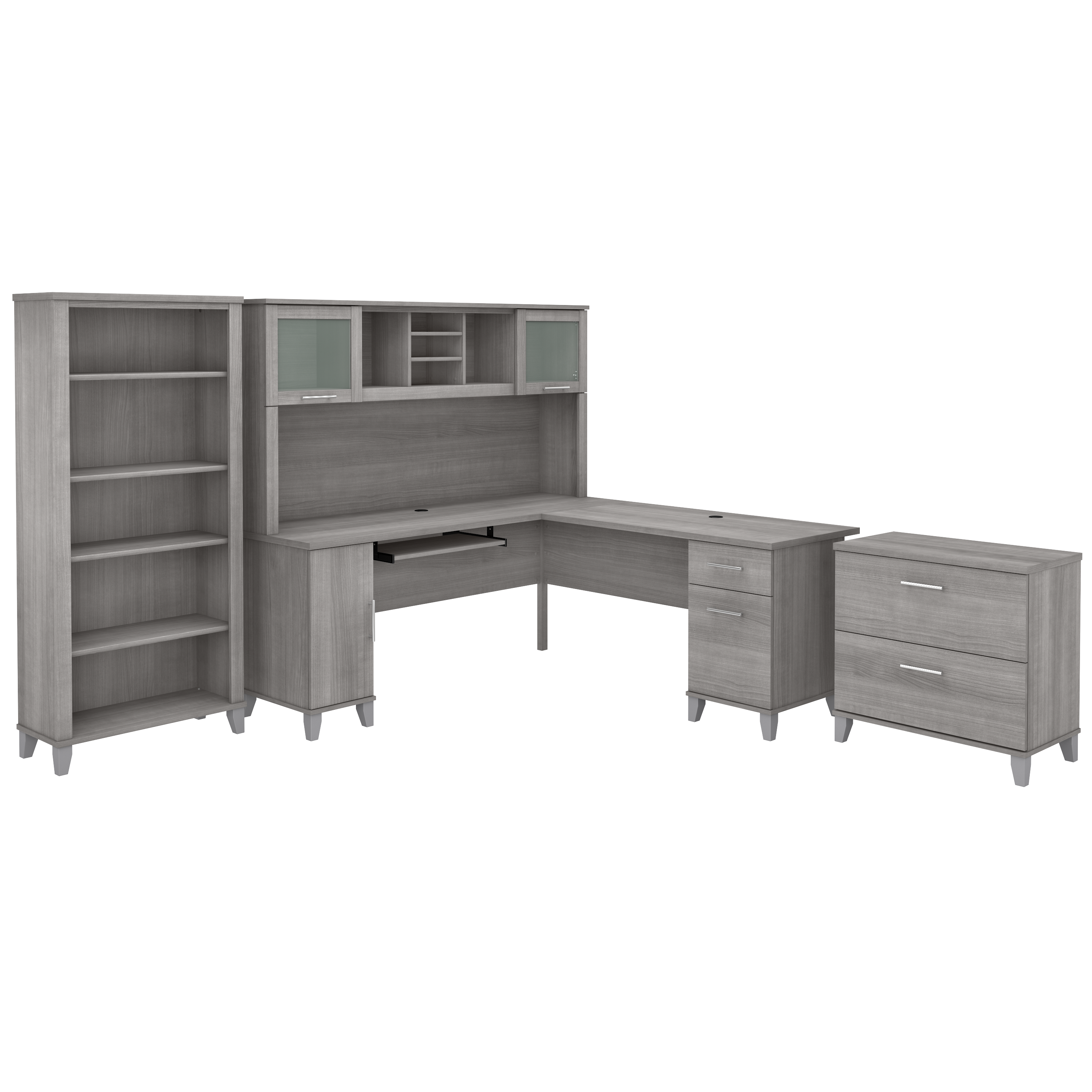 Bush Furniture Somerset 72W L Shaped Desk with Hutch, Lateral File Cabinet and Bookcase | Platinum Gray_0