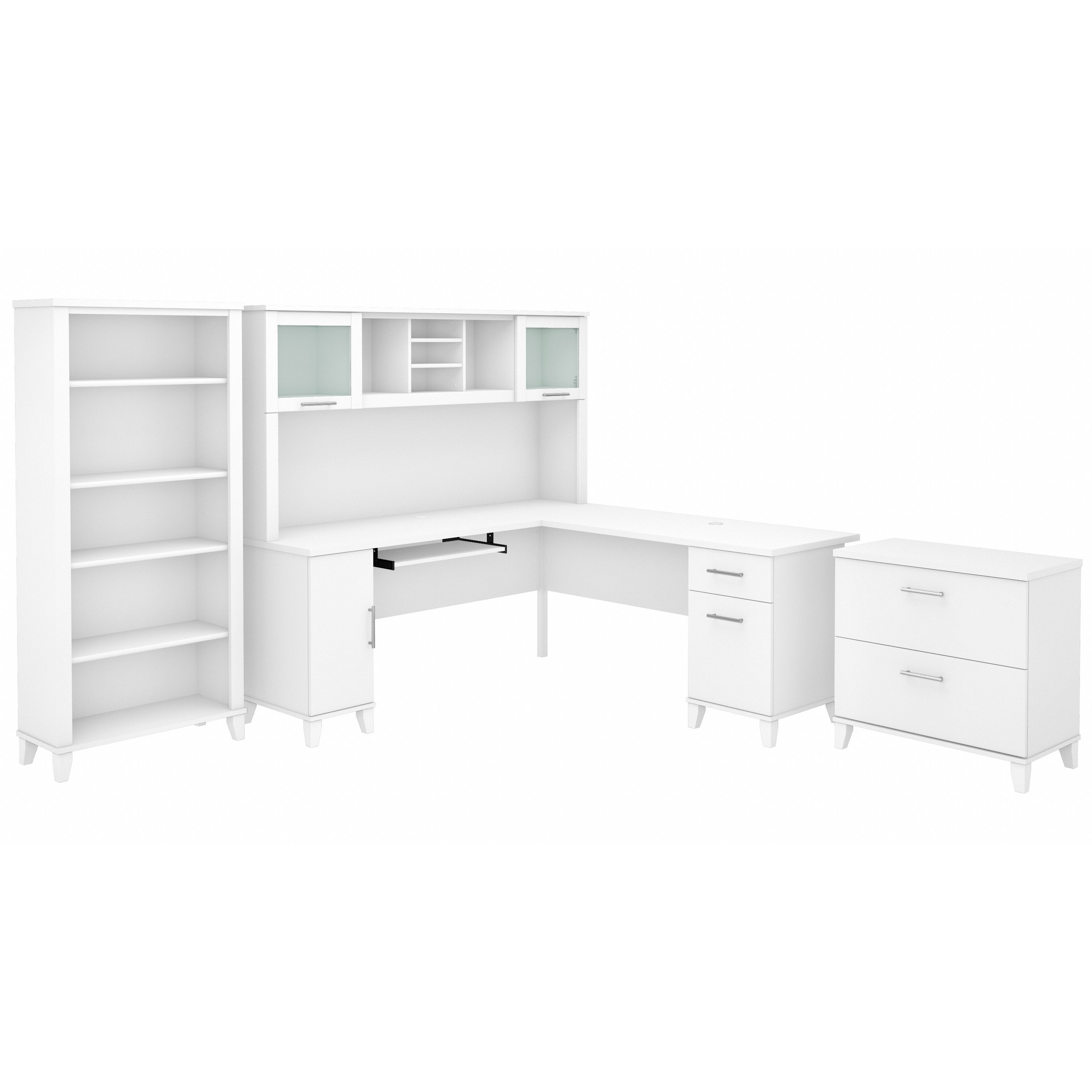 Bush Furniture Somerset 72W L Shaped Desk with Hutch, Lateral File Cabinet and Bookcase | White_0