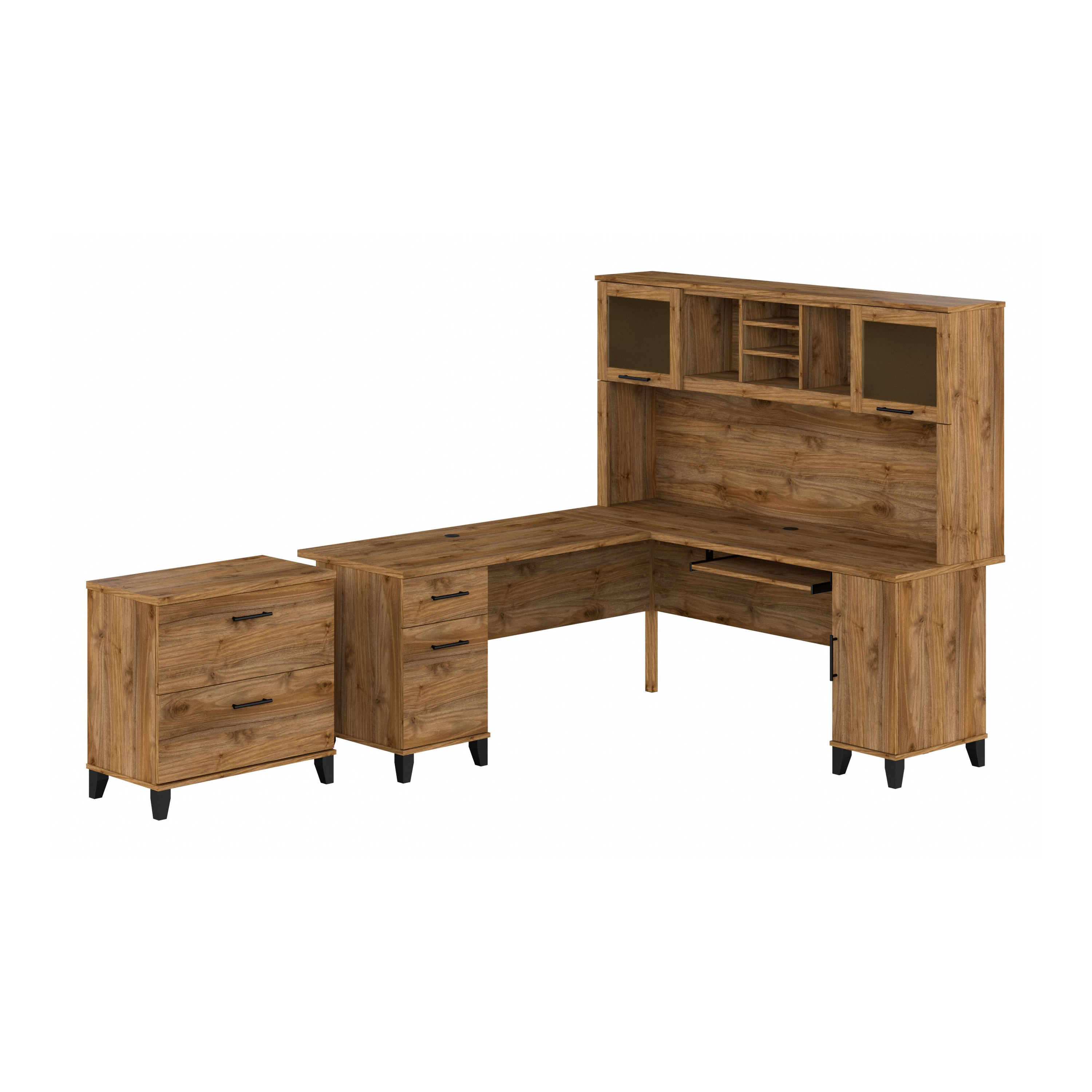 Bush Furniture Somerset 72W L Shaped Desk with Hutch and Lateral File Cabinet | Fresh Walnut_0