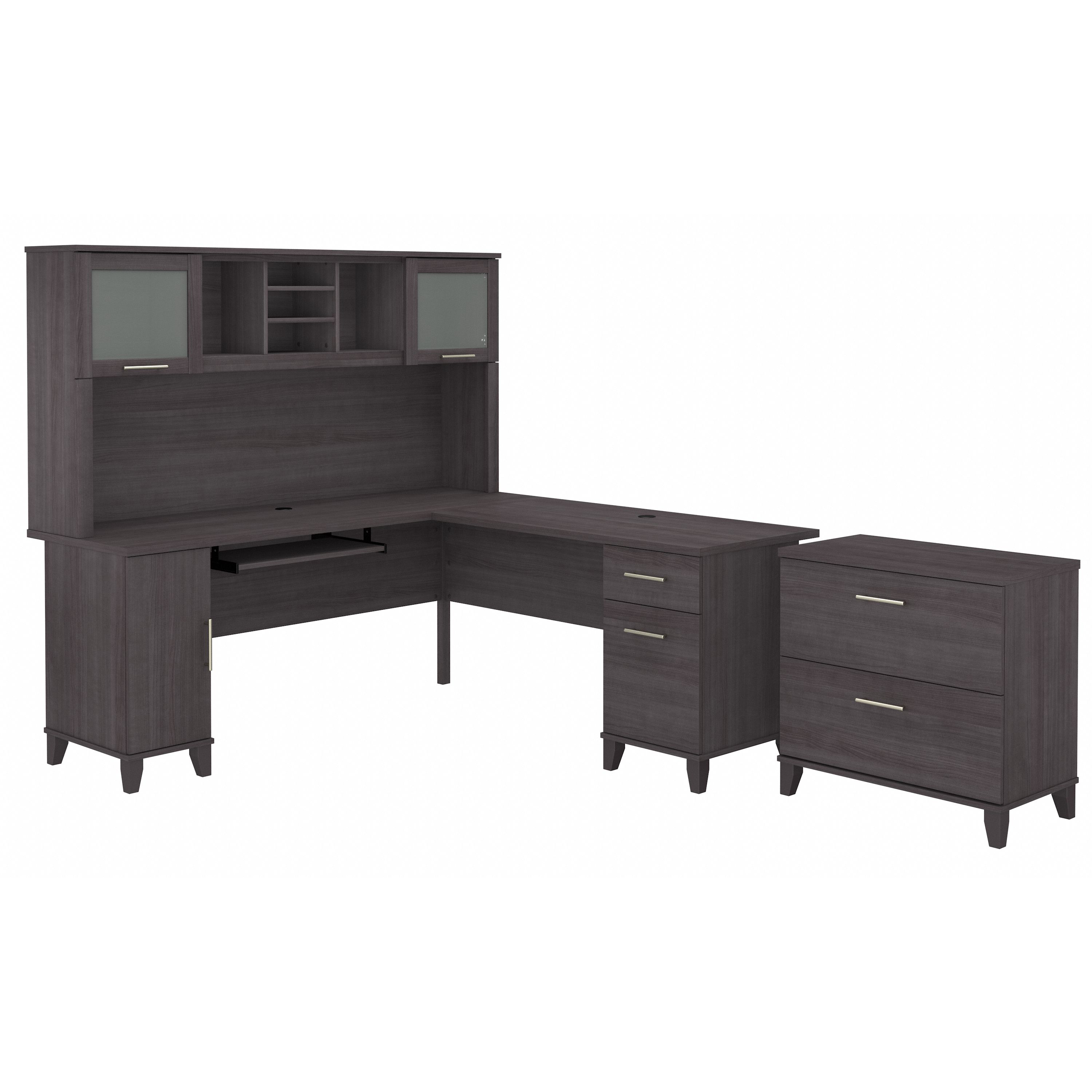 Bush Furniture Somerset 72W L Shaped Desk with Hutch and Lateral File Cabinet | Storm Gray_0