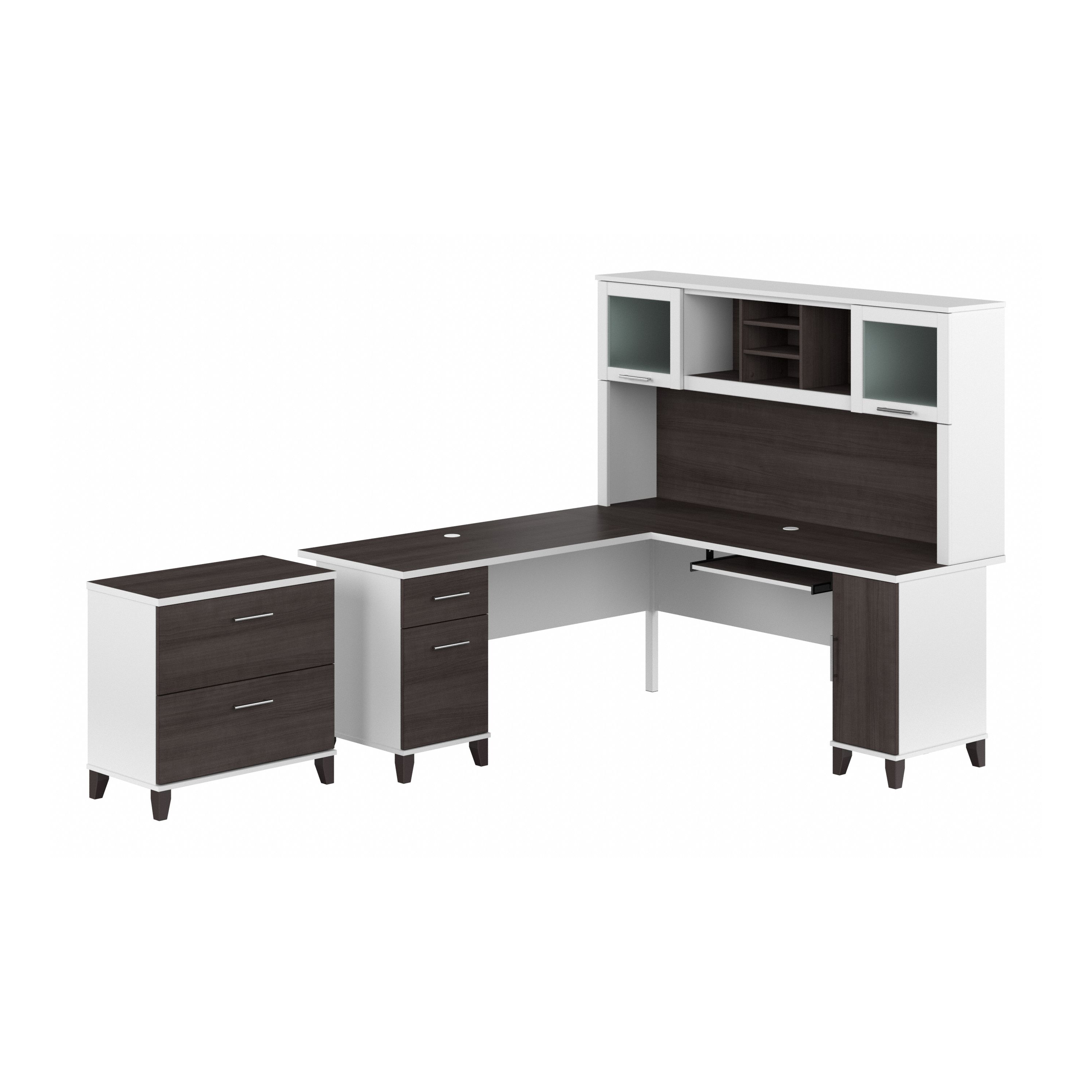 Bush Furniture Somerset 72W L Shaped Desk with Hutch and Lateral File Cabinet | Storm Gray/White_0