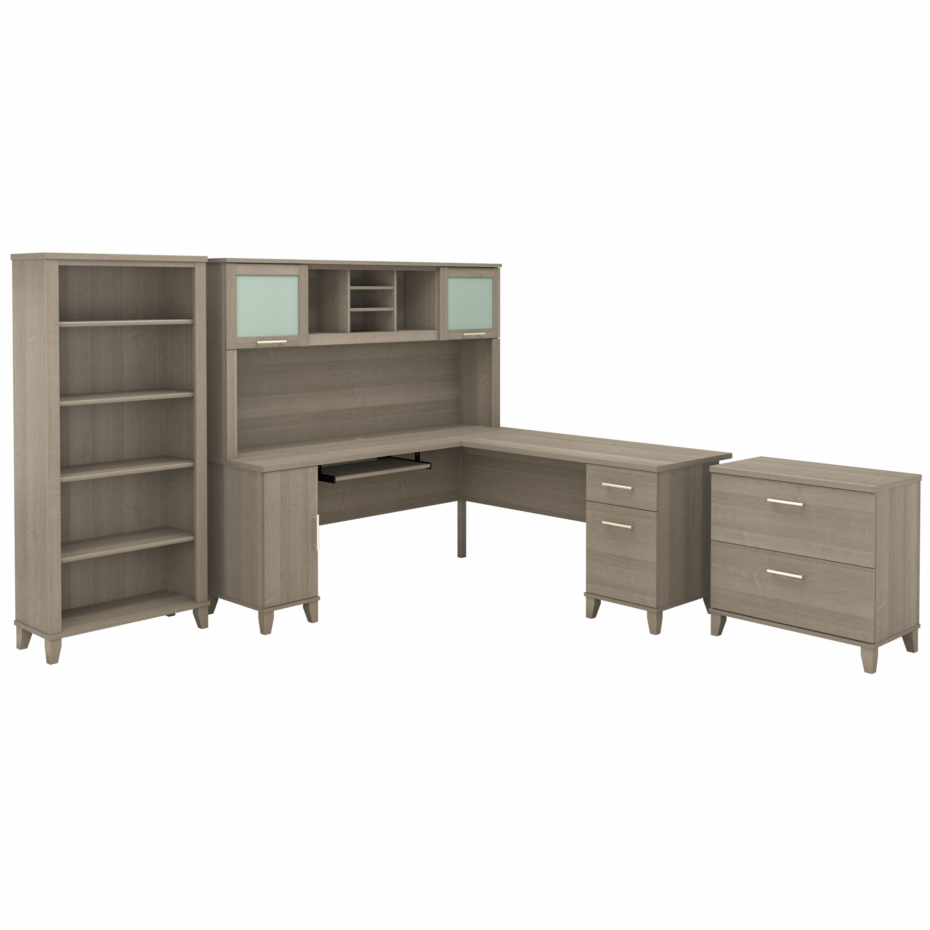 Bush Furniture Somerset 72W L Shaped Desk with Hutch, Lateral File Cabinet and Bookcase | Ash Gray_0