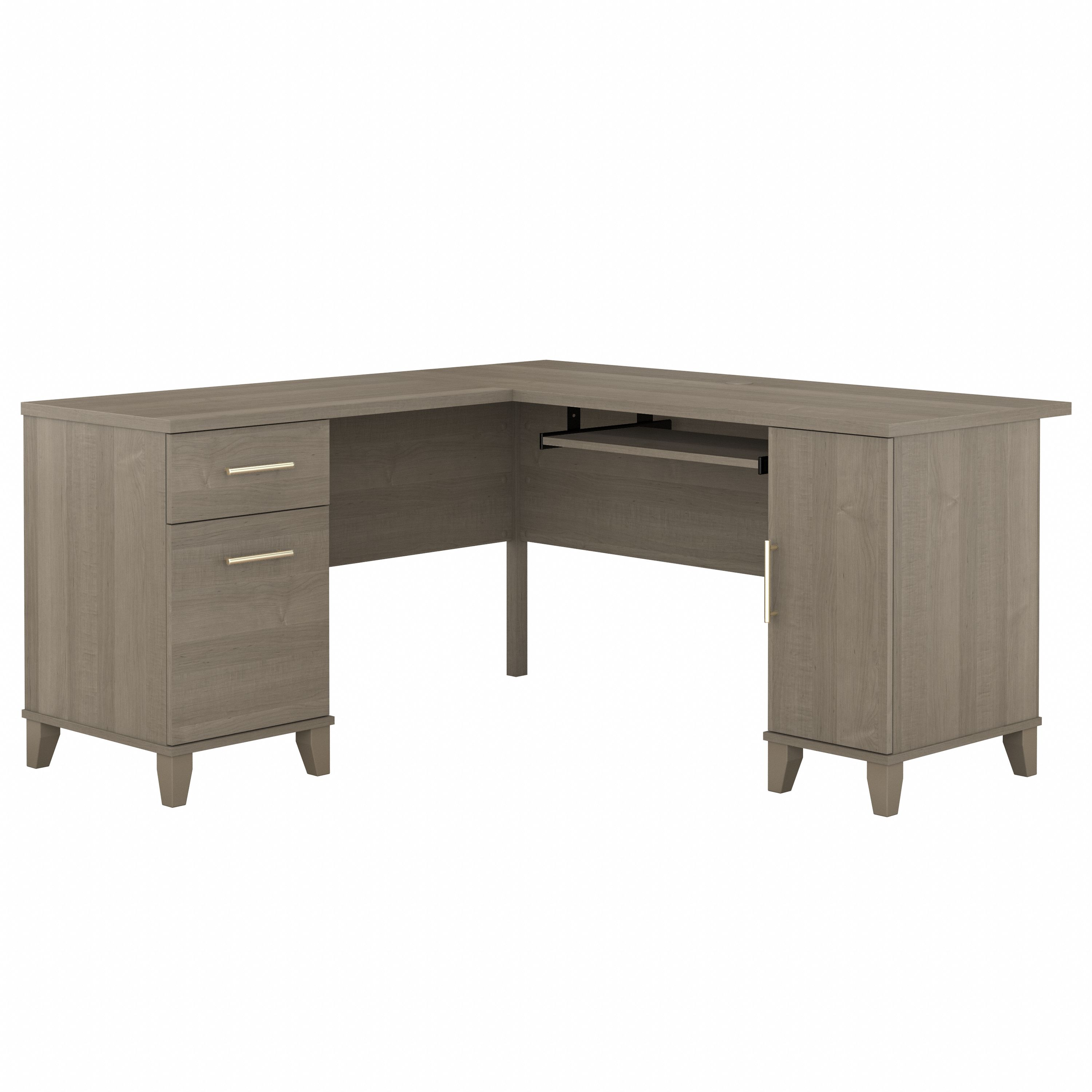 Bush Furniture Somerset 60W L Shaped Desk with Storage | Ash Gray/White_0