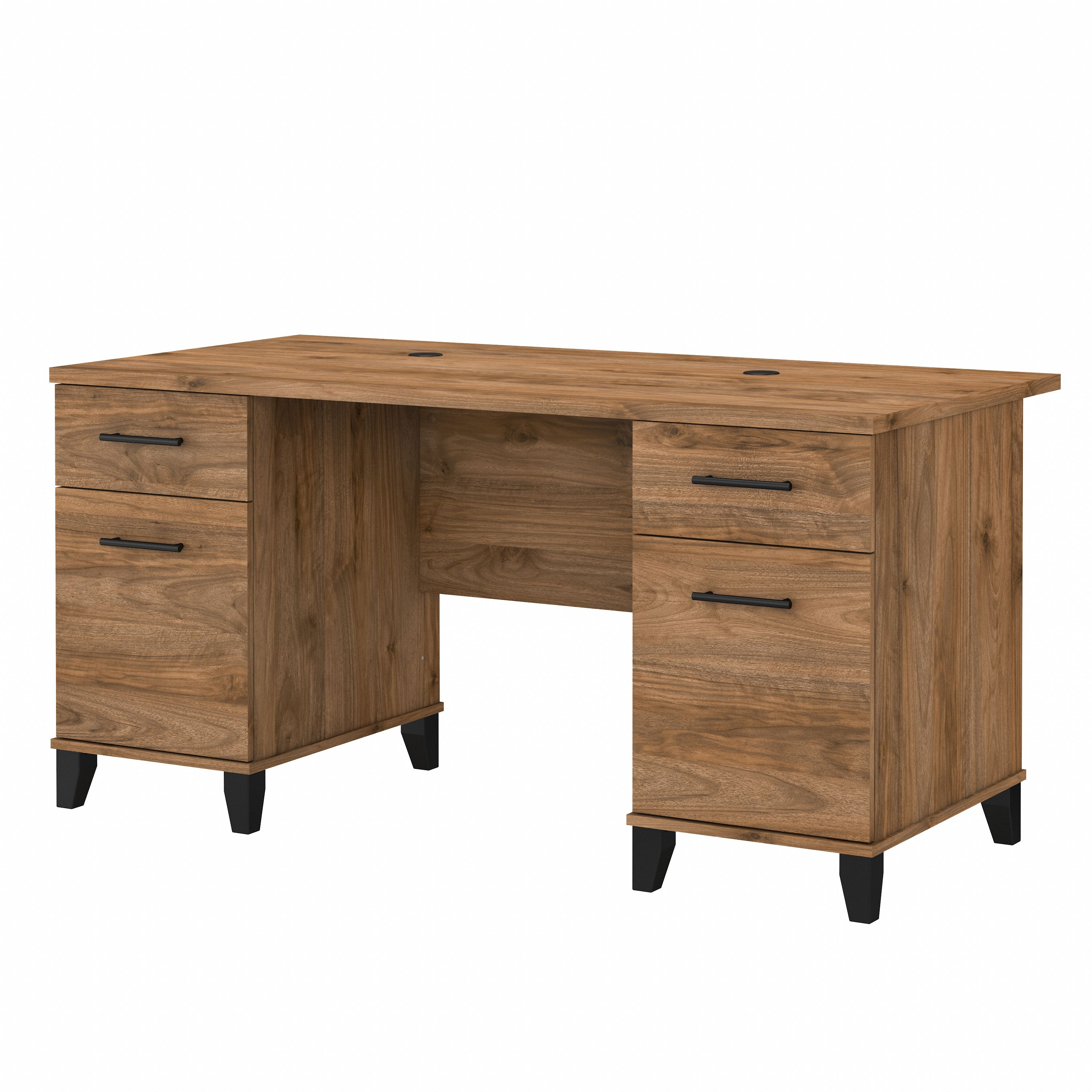 Bush Furniture Somerset 60W Office Desk with Drawers | Fresh Walnut/White_0