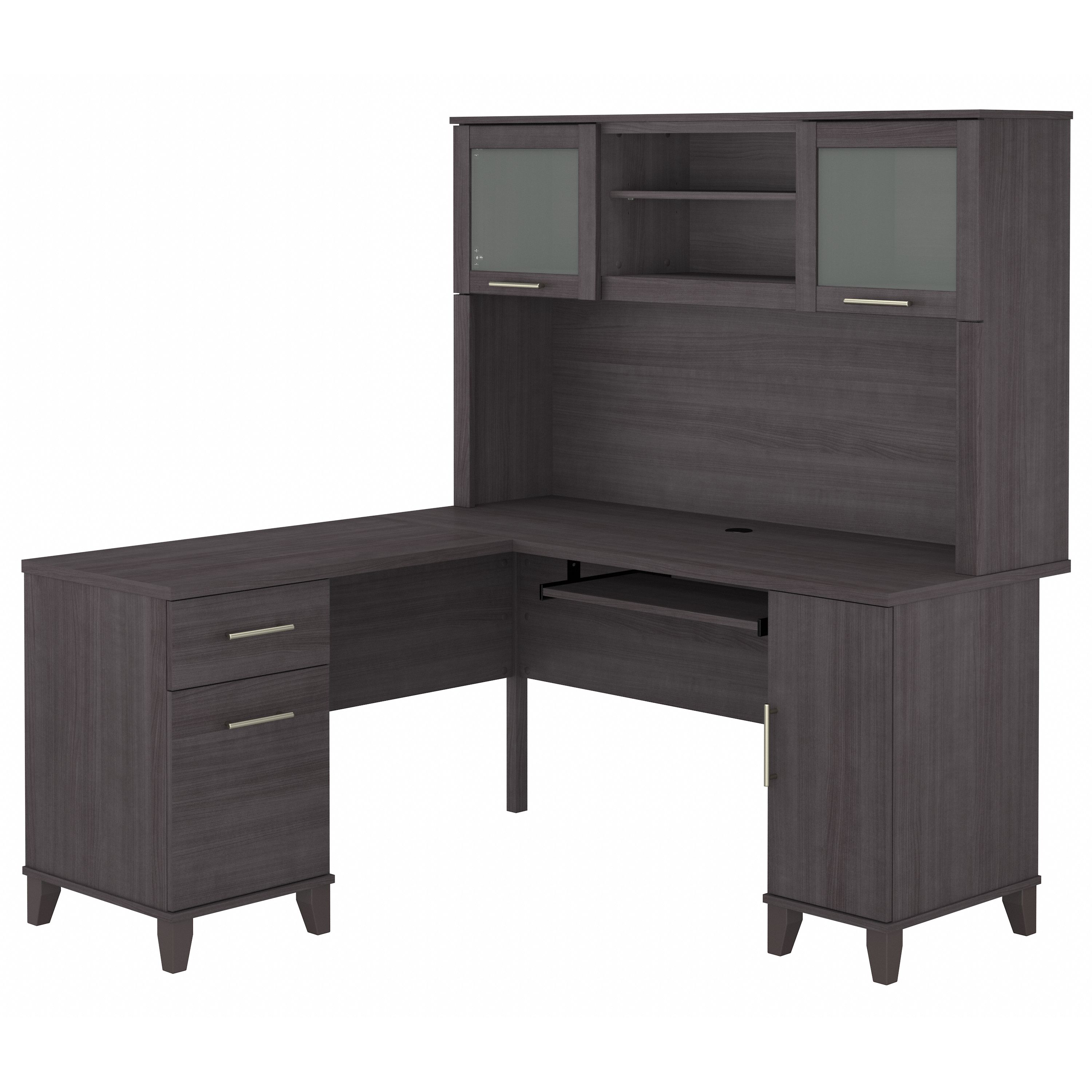 Bush Furniture Somerset 60W L Shaped Desk with Hutch | Storm Gray_0