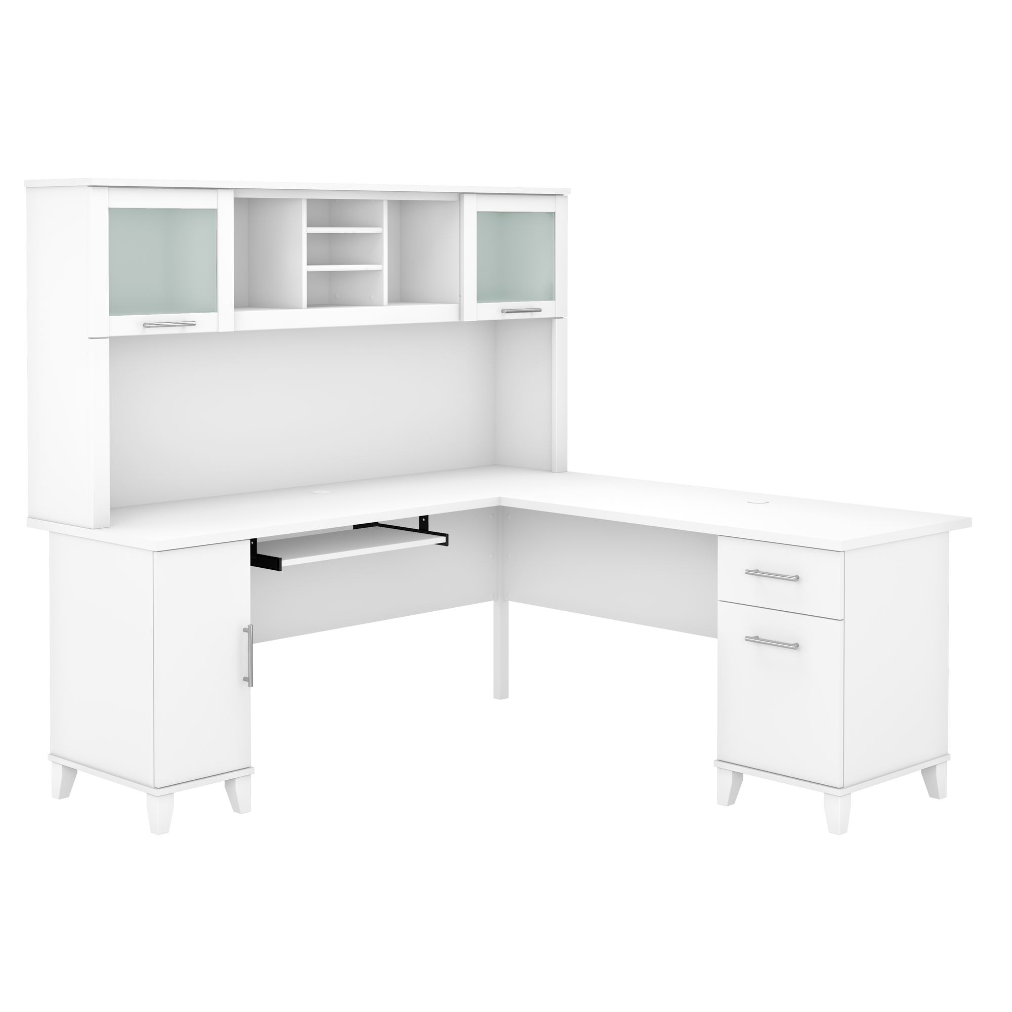 Bush Furniture Somerset 72W L Shaped Desk with Hutch | White_0