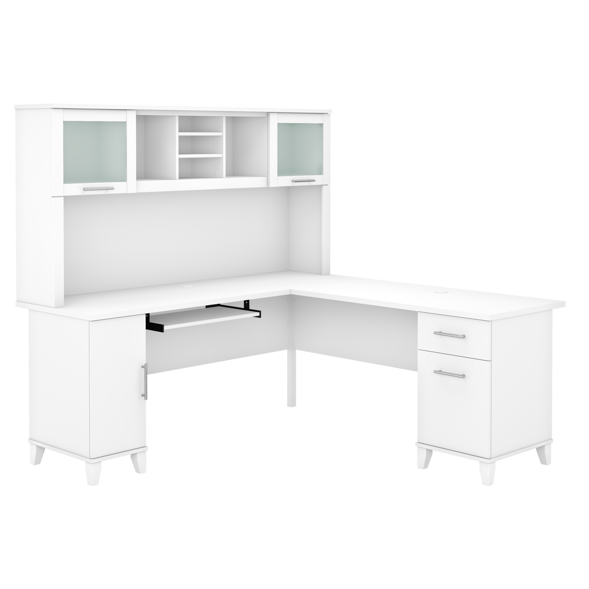 Bush Furniture Somerset 72W L Shaped Desk with Hutch | White_0