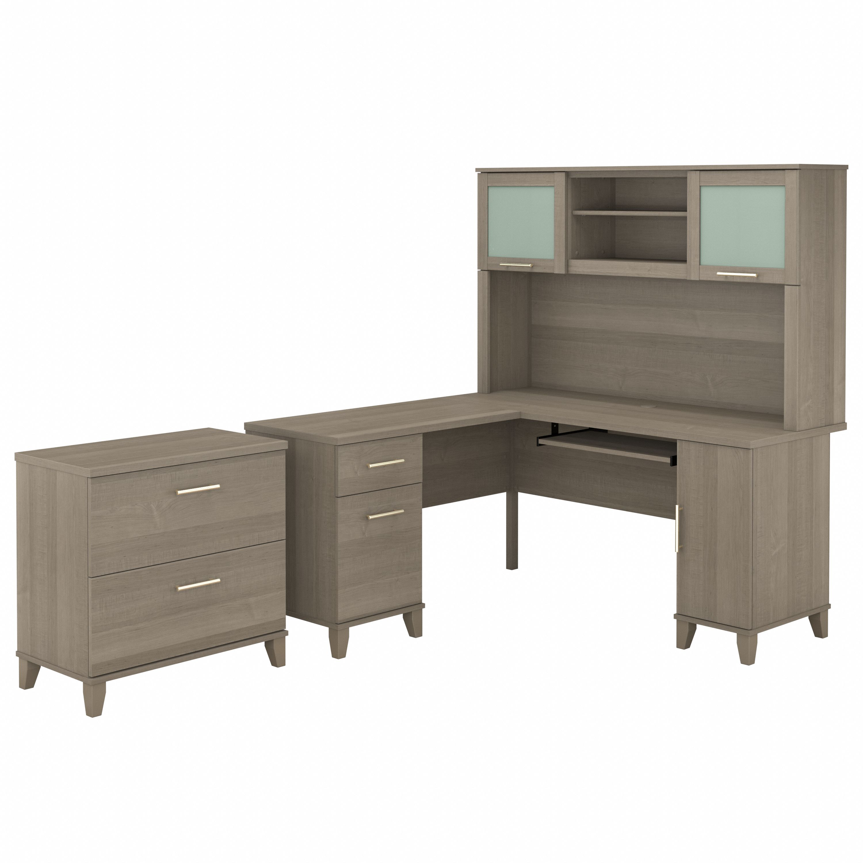 Bush Furniture Somerset 60W L Shaped Desk with Hutch and Lateral File Cabinet | Ash Gray_0