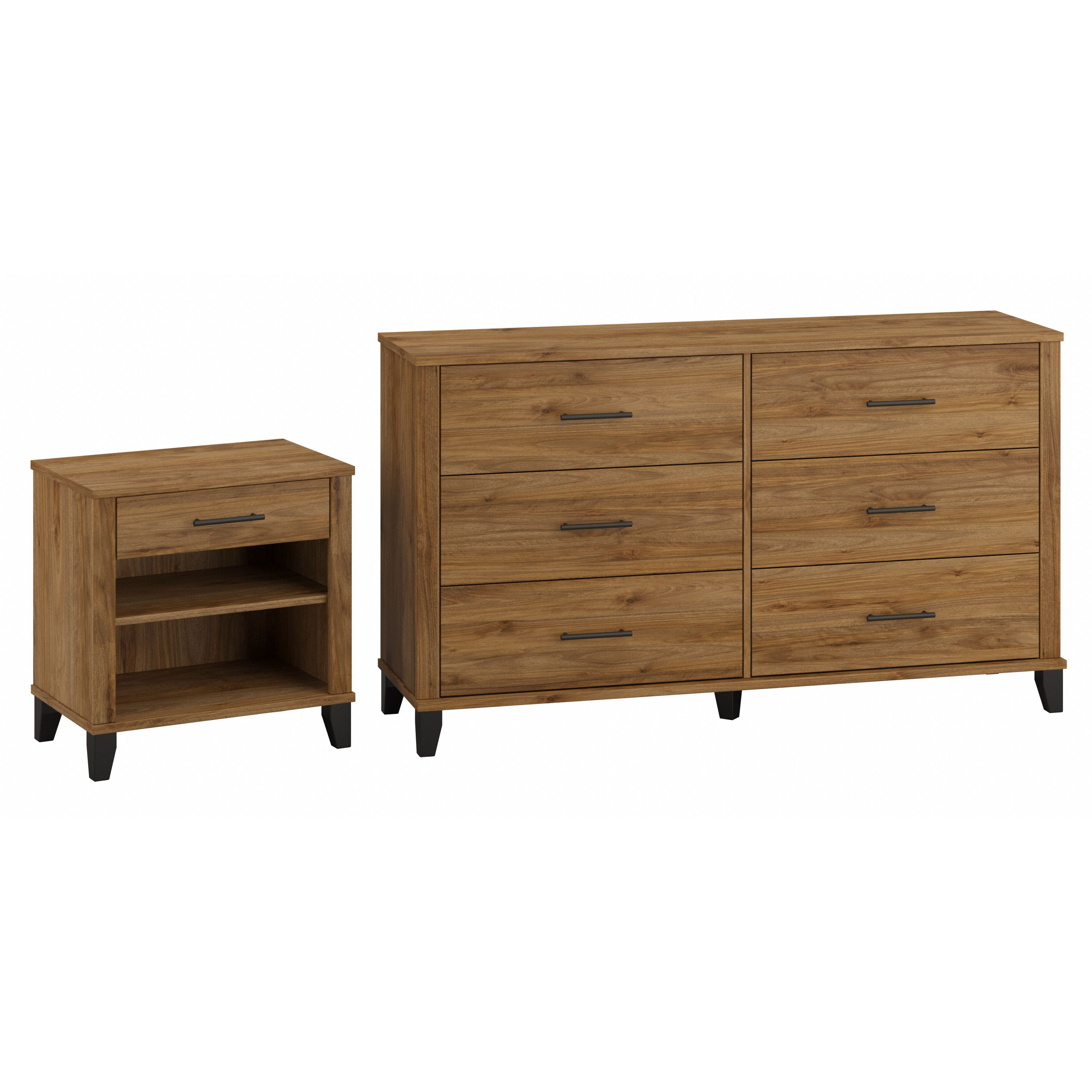 Bush Furniture Somerset 6 Drawer Dresser and Nightstand Set | Fresh Walnut_0