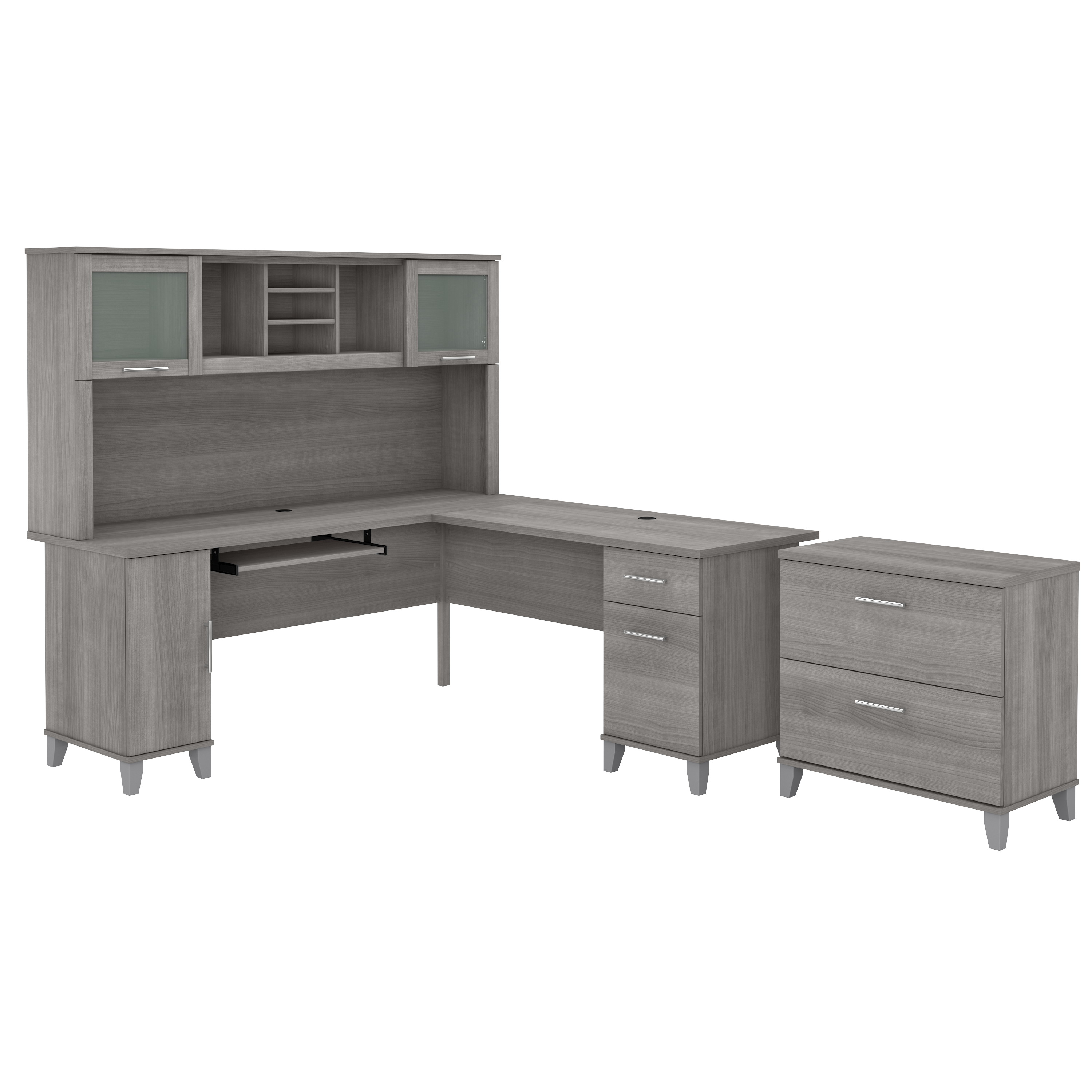 Bush Furniture Somerset 72W L Shaped Desk with Hutch and Lateral File Cabinet | Platinum Gray_0