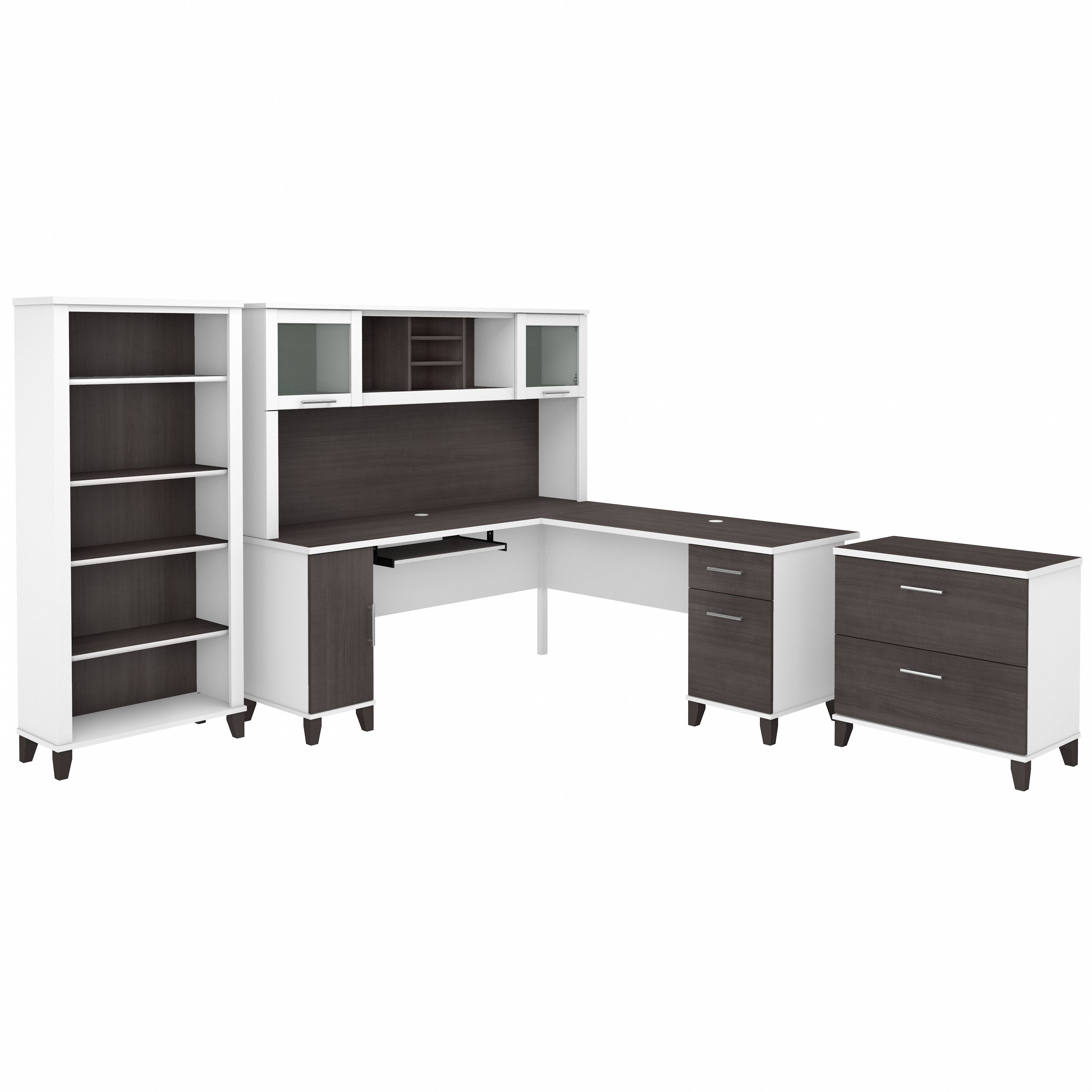 Bush Furniture Somerset 72W L Shaped Desk with Hutch, Lateral File Cabinet and Bookcase | Storm Gray/White_0