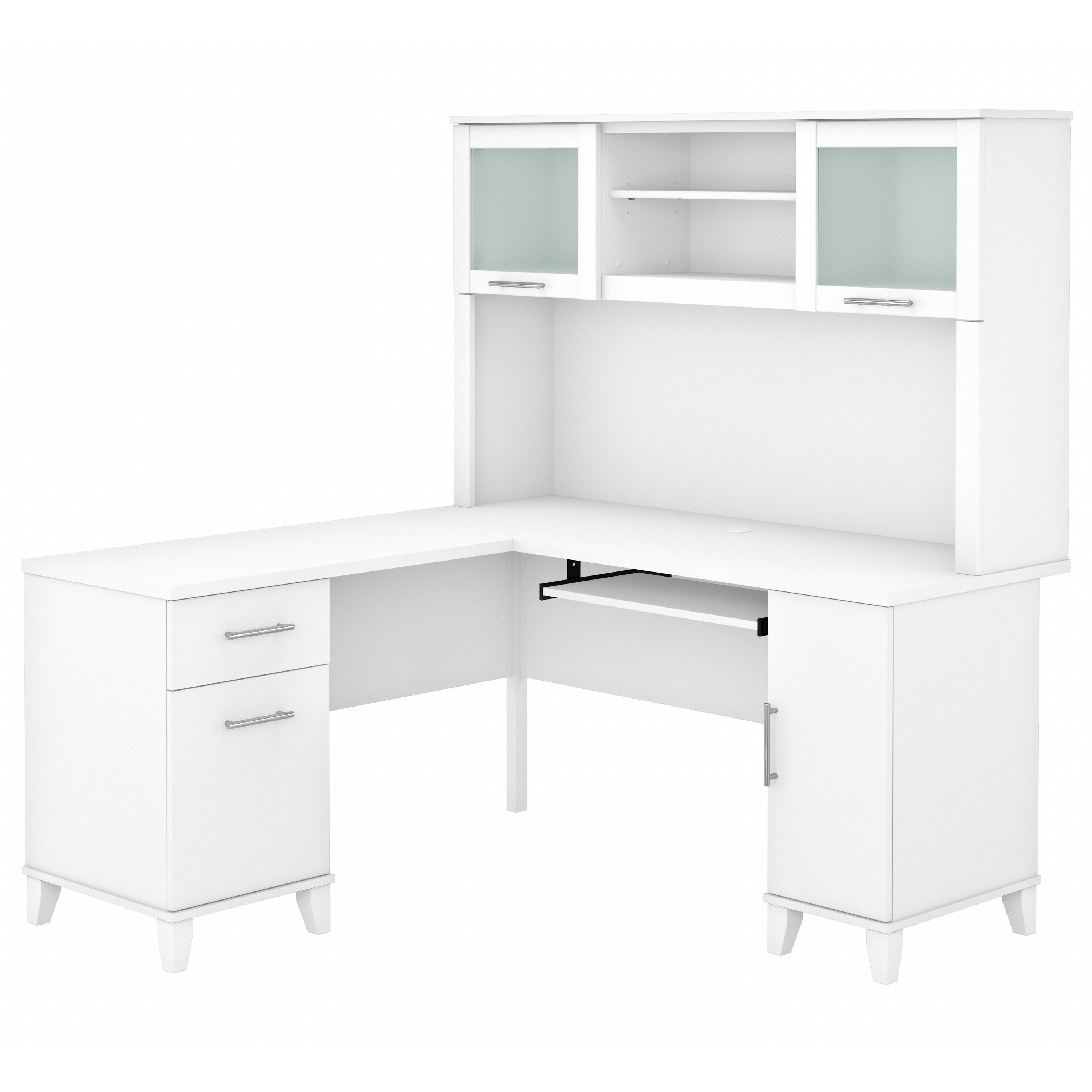 Bush Furniture Somerset 60W L Shaped Desk with Hutch | White_0