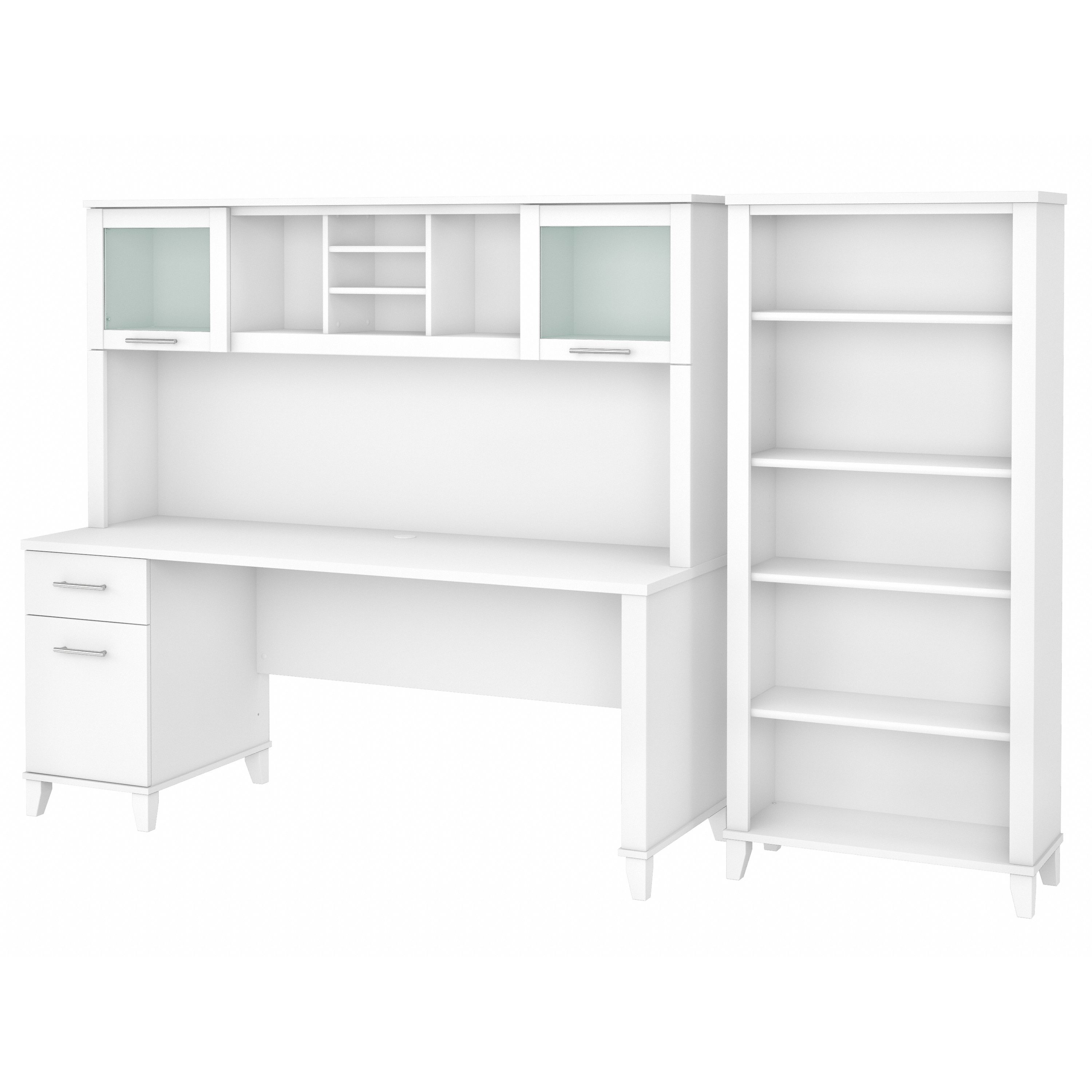 Bush Furniture Somerset 72W Office Desk with Hutch and 5 Shelf Bookcase | White_0