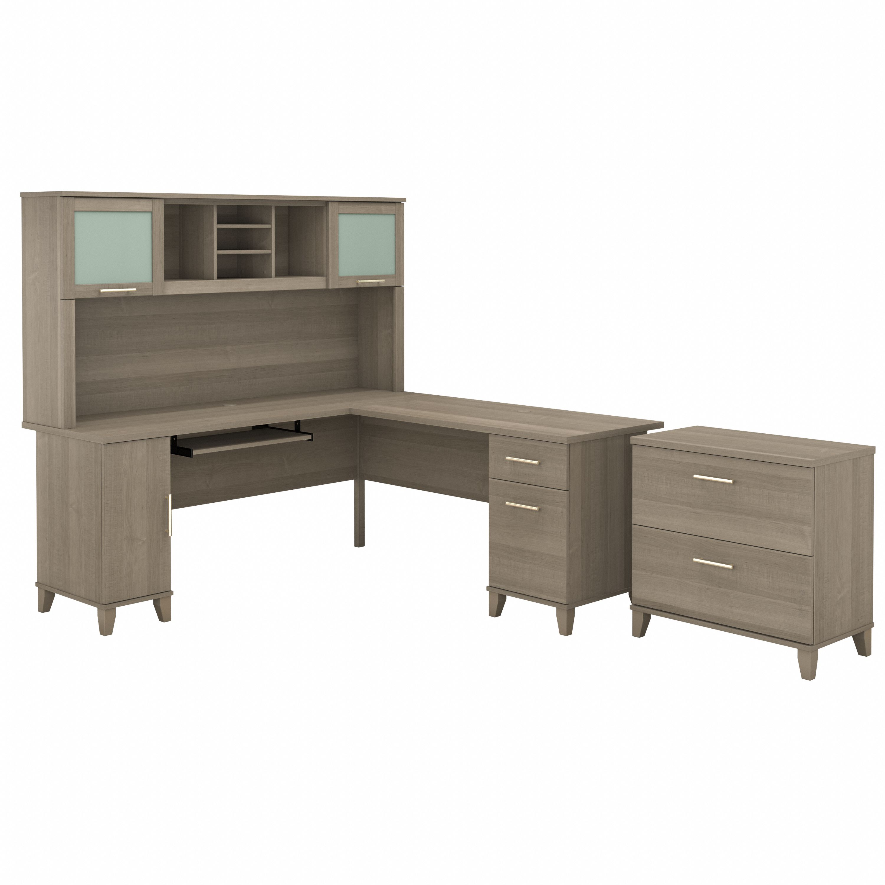 Bush Furniture Somerset 72W L Shaped Desk with Hutch and Lateral File Cabinet | Ash Gray_0