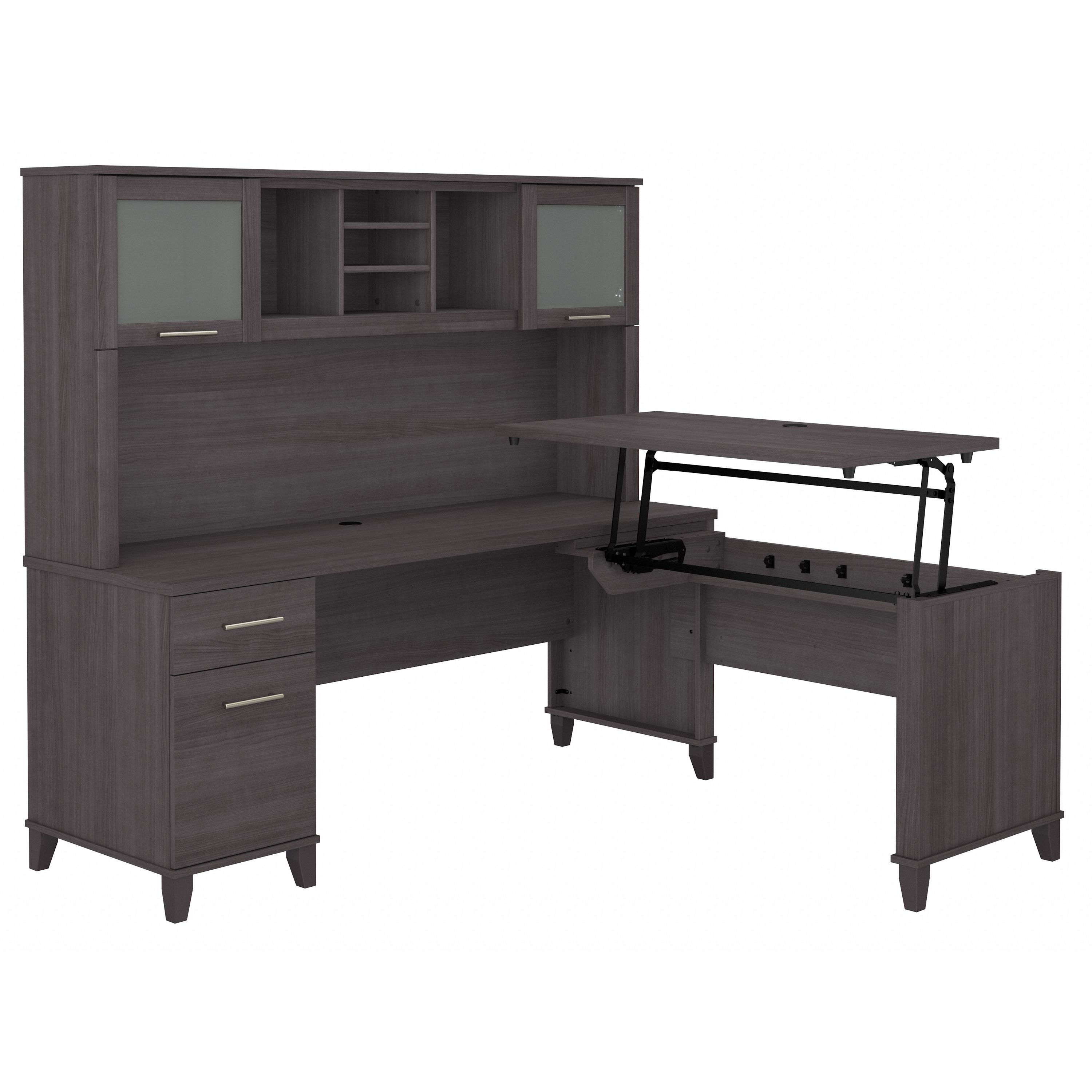 Bush Furniture Somerset 72W 3 Position Sit to Stand L Shaped Desk with Hutch | Storm Gray_0