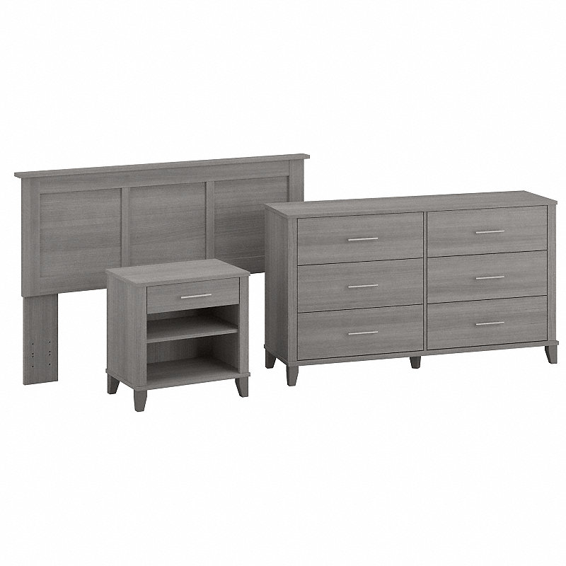 Bush Furniture Somerset Full/Queen Size Headboard, Dresser and Nightstand Bedroom Set | Platinum Gray_0