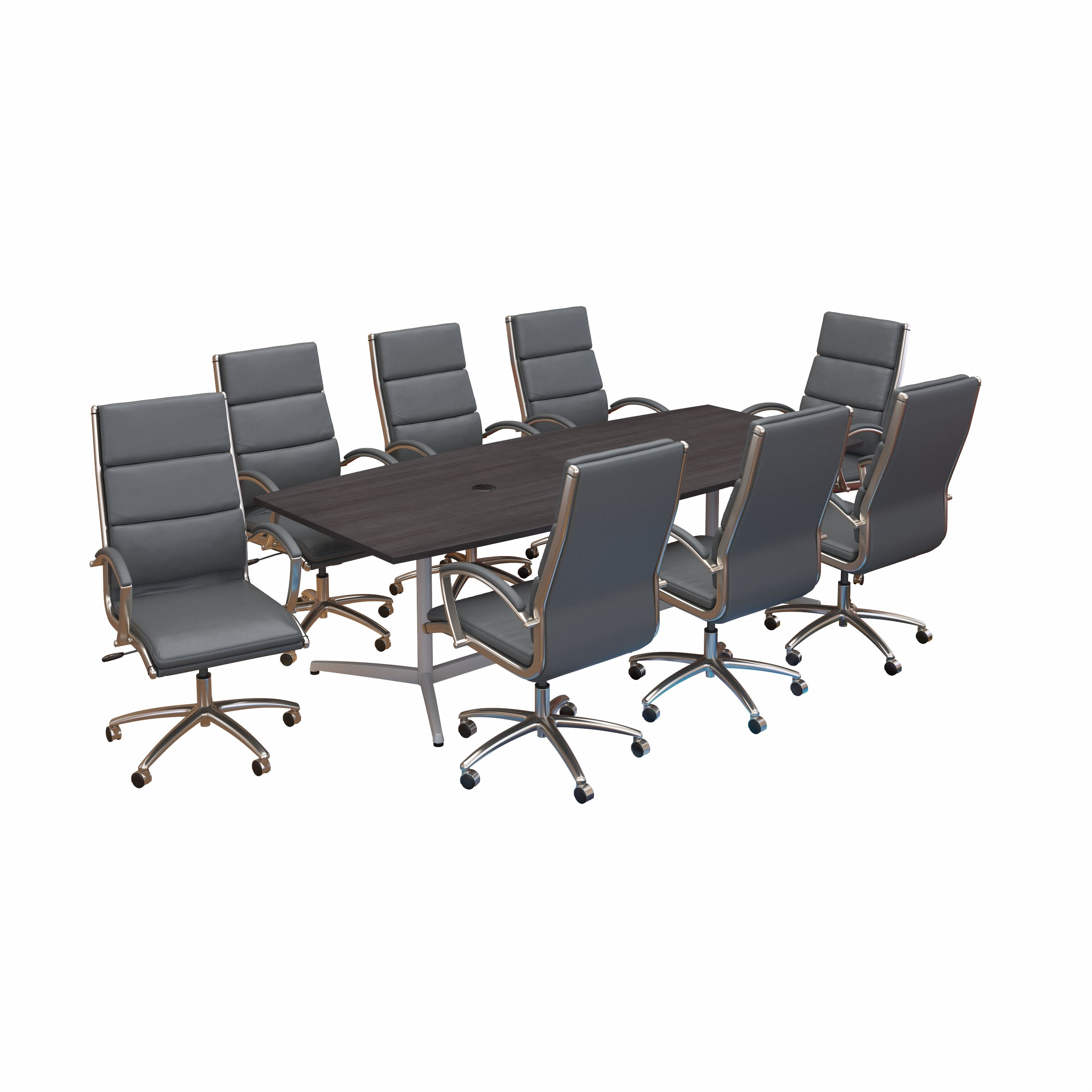 Bush Business Furniture 96W x 42D Boat Shaped Conference Table with Metal Base and Set of 8 High Back Office Chairs | Storm Gray_0