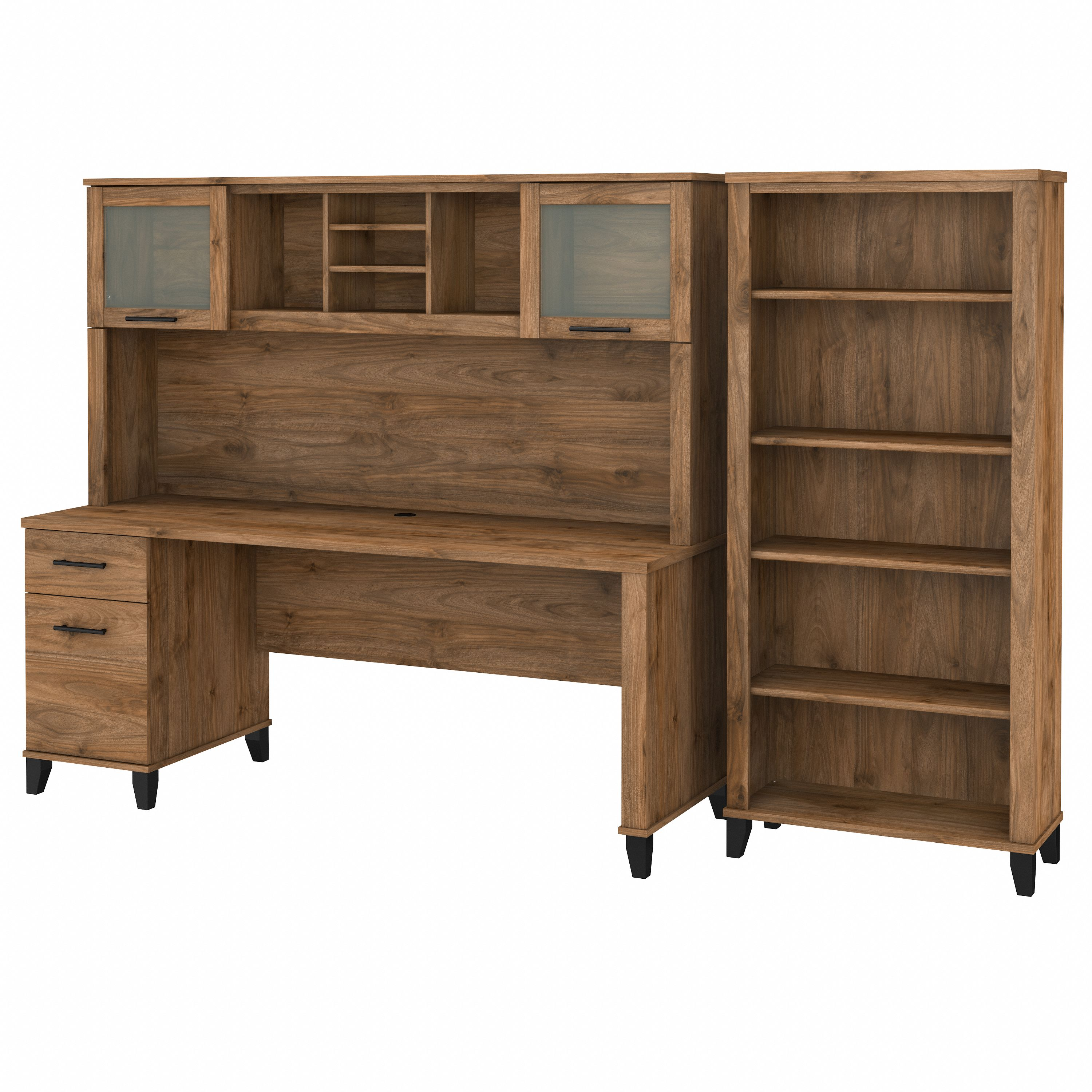 Bush Furniture Somerset 72W Office Desk with Hutch and 5 Shelf Bookcase | Fresh Walnut_0