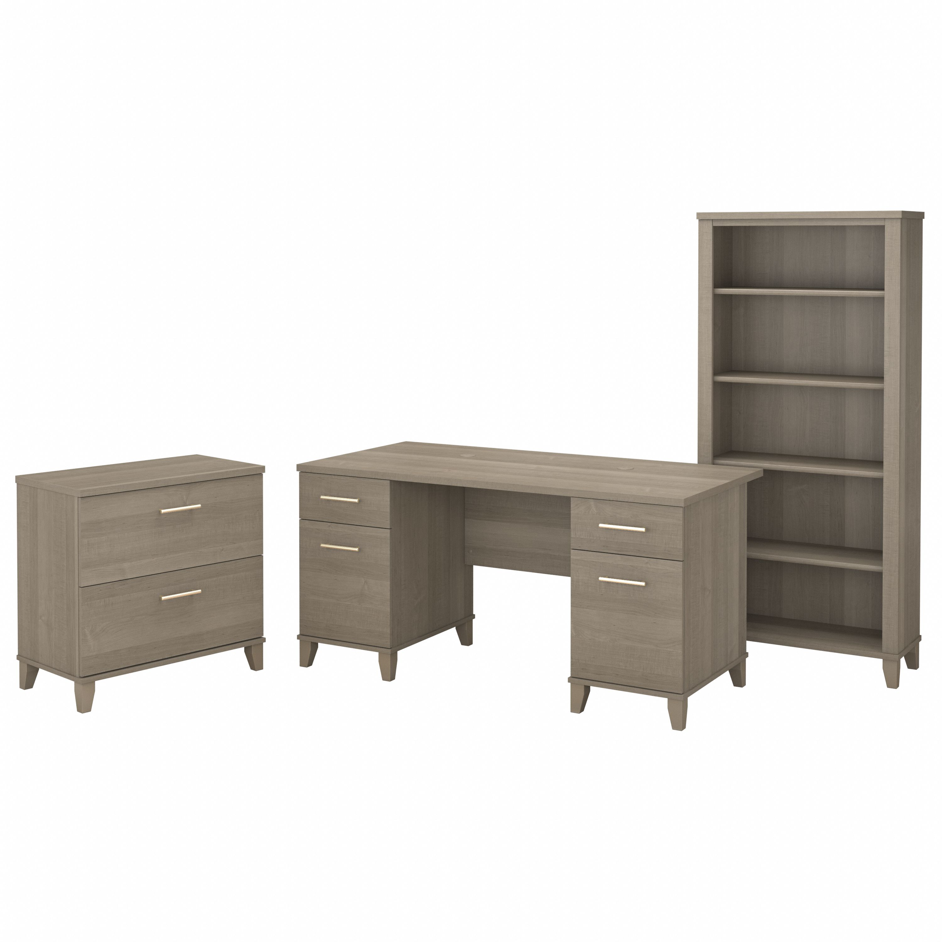 Bush Furniture Somerset 60W Office Desk with Lateral File Cabinet and 5 Shelf Bookcase | Ash Gray_0