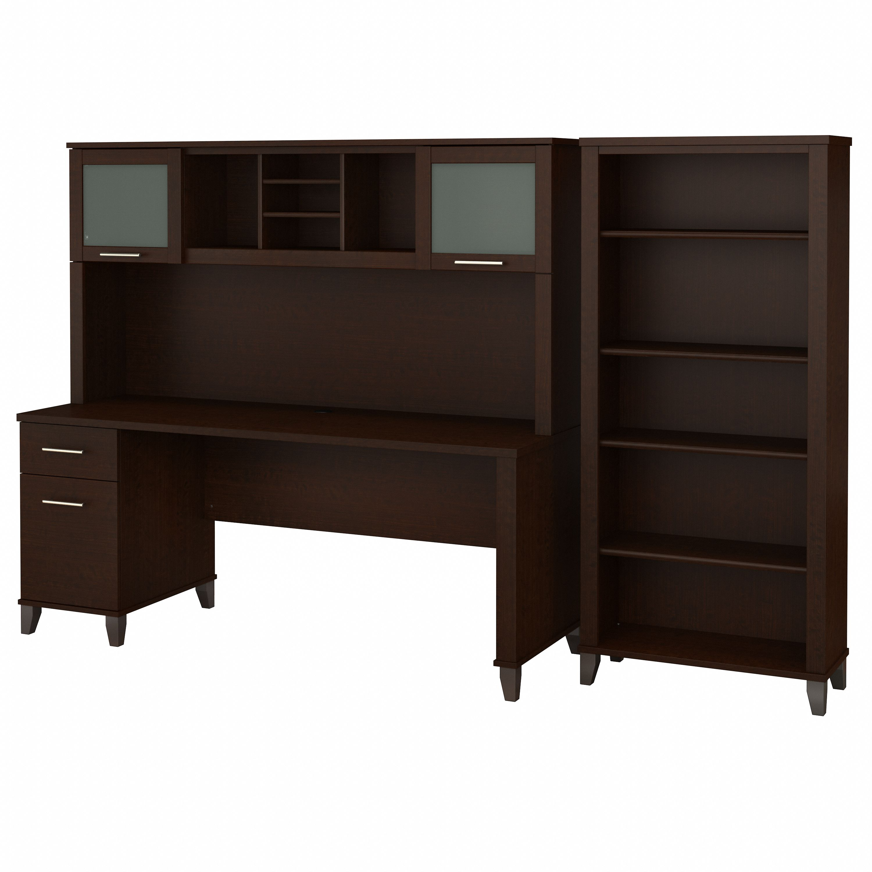 Bush Furniture Somerset 72W Office Desk with Hutch and 5 Shelf Bookcase | Mocha Cherry_0