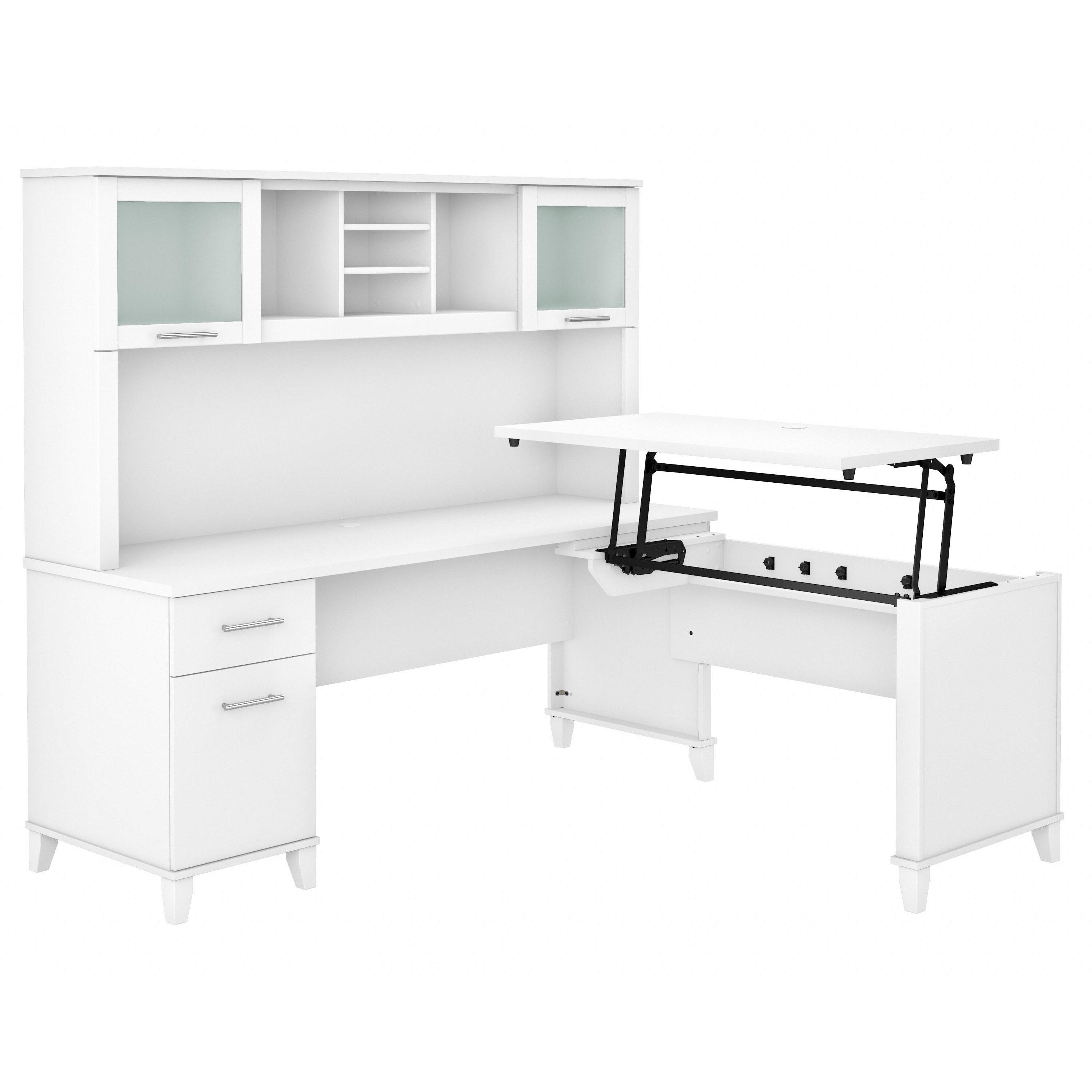 Bush Furniture Somerset 72W 3 Position Sit to Stand L Shaped Desk with Hutch | White_0